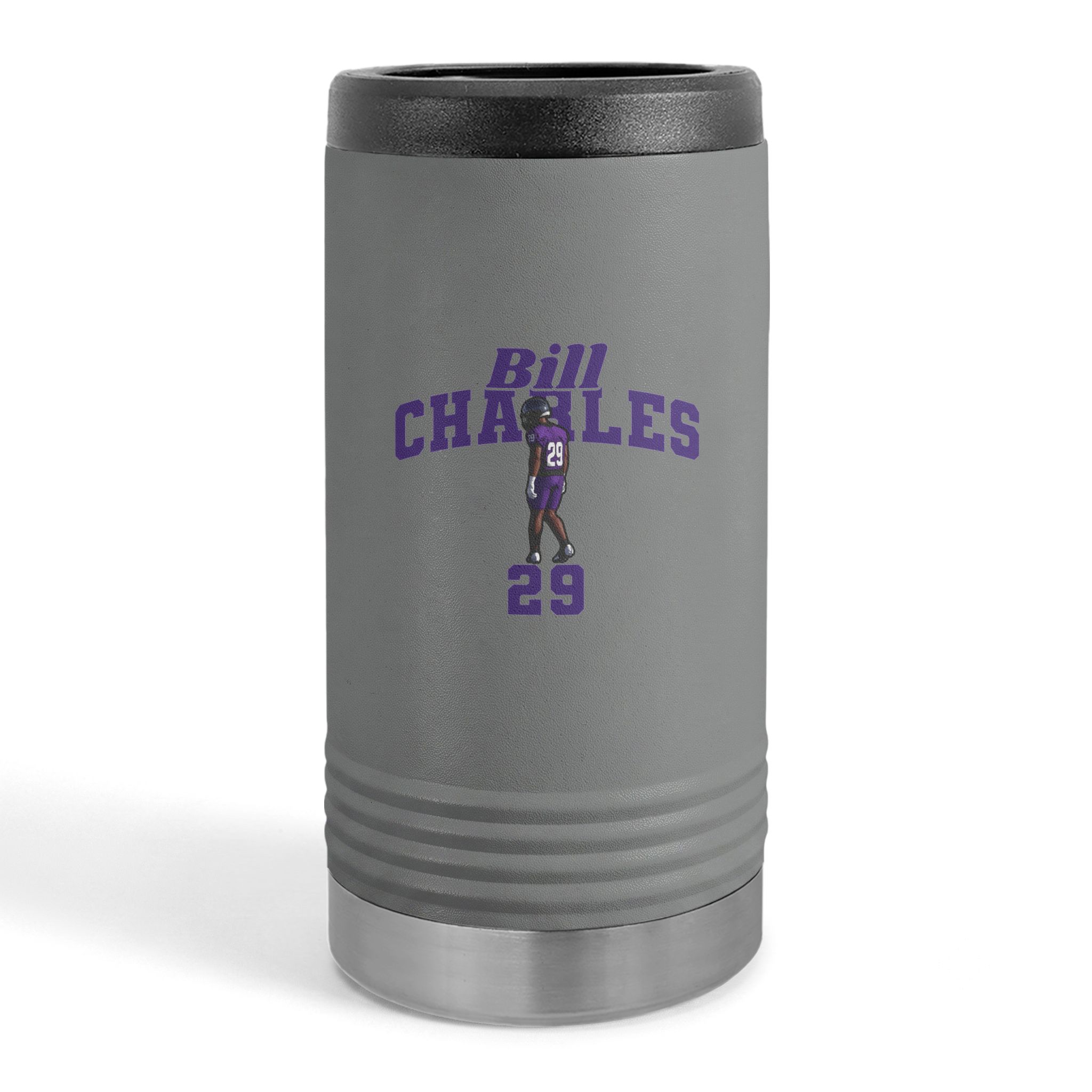 Slim Stainless Can Cooler — character_signature_arch in Grey