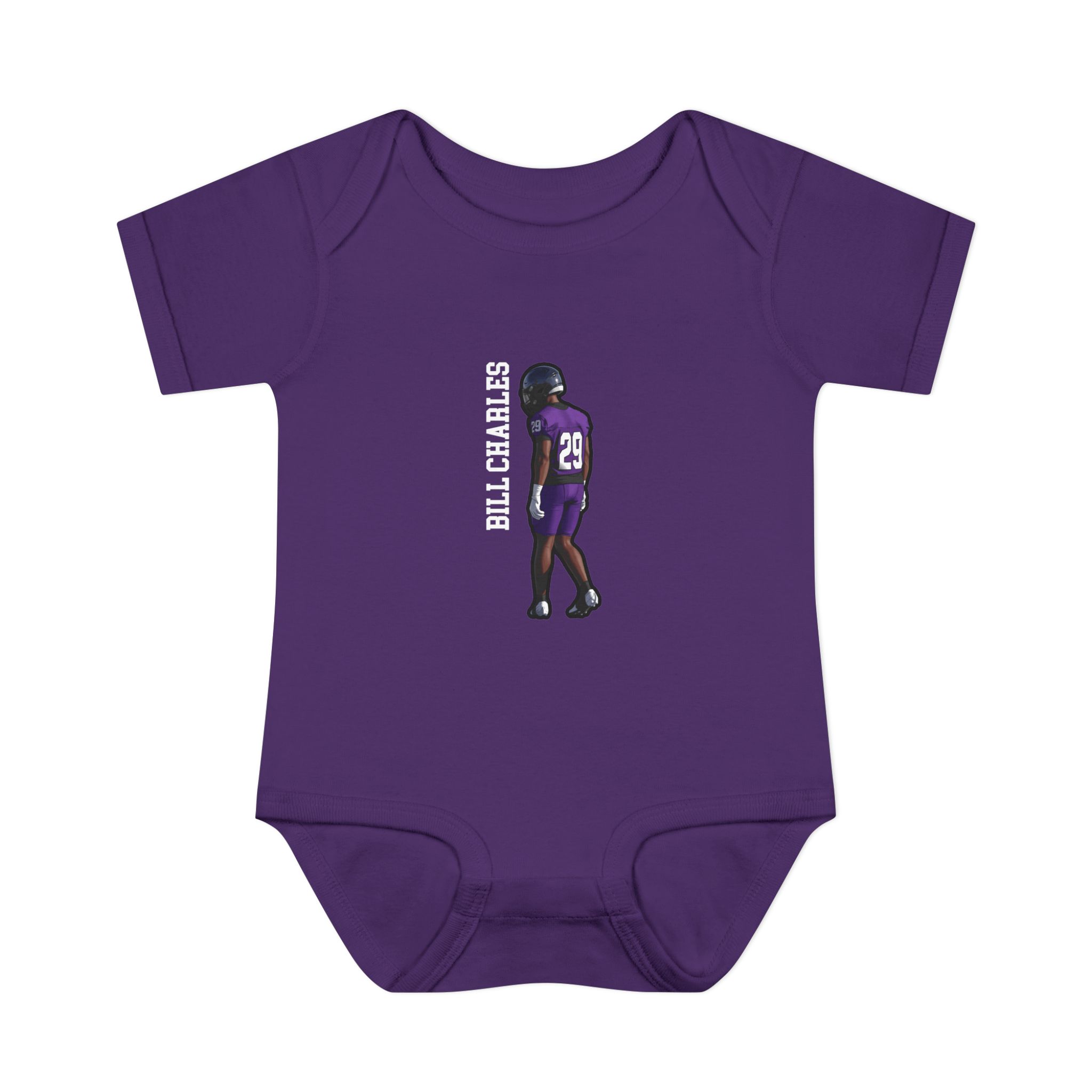 Baby Onesie — character_name_vertical in Purple