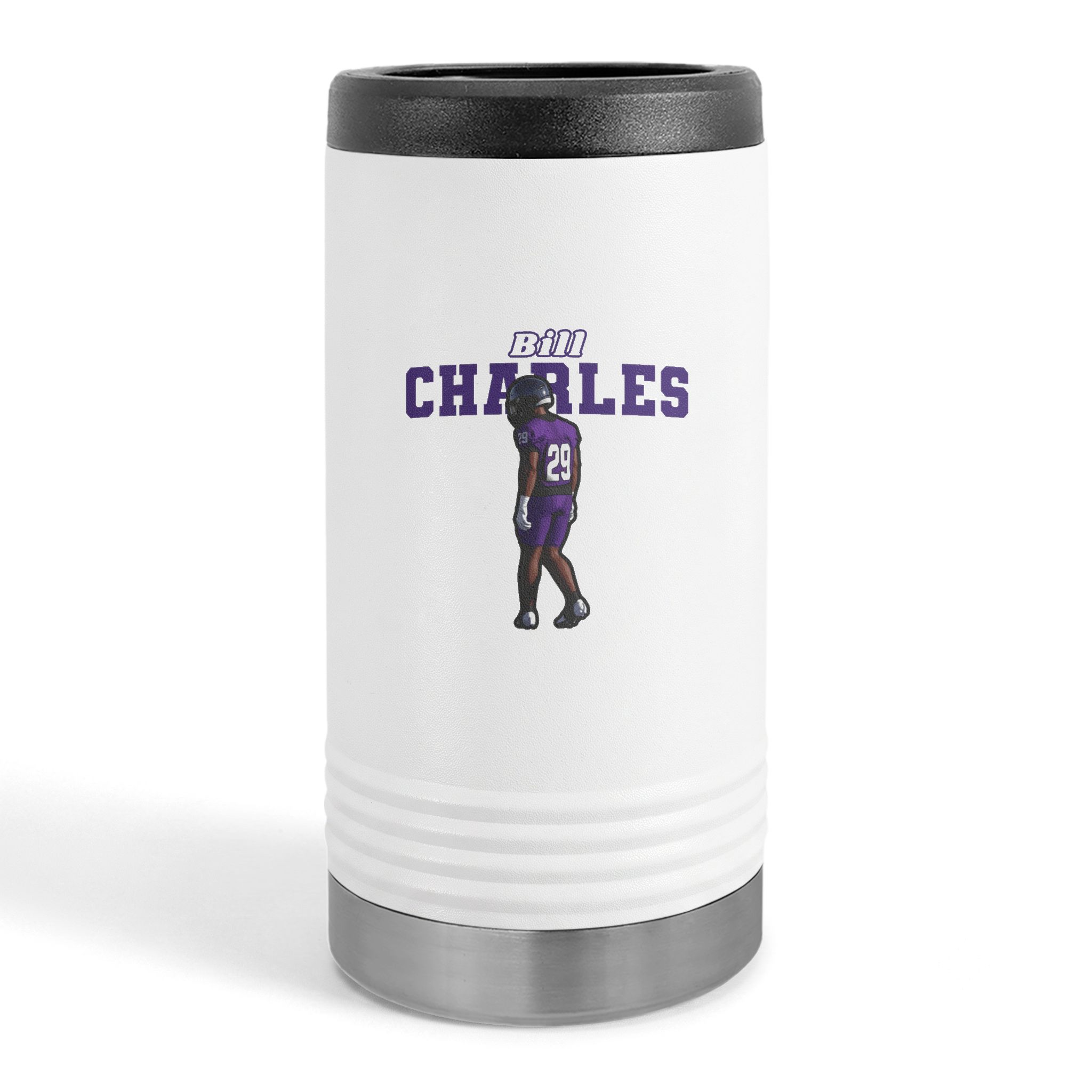 Slim Stainless Can Cooler — character_name_arch in White