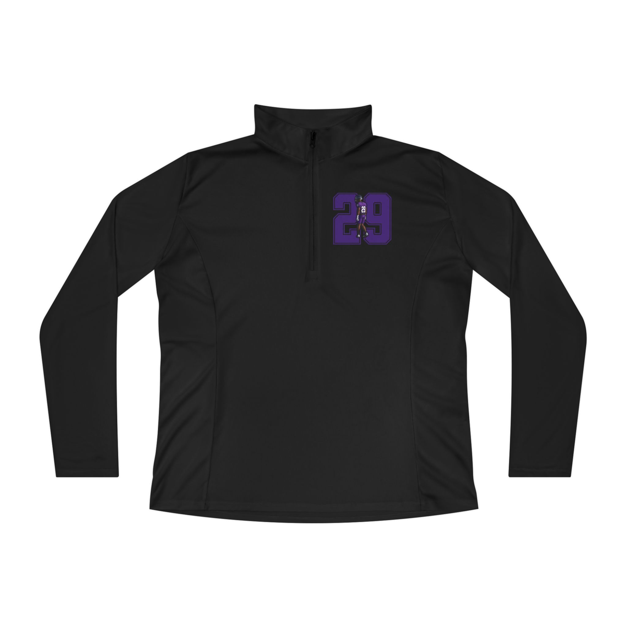 Women's Q-Zip Pullover — character_number in Black