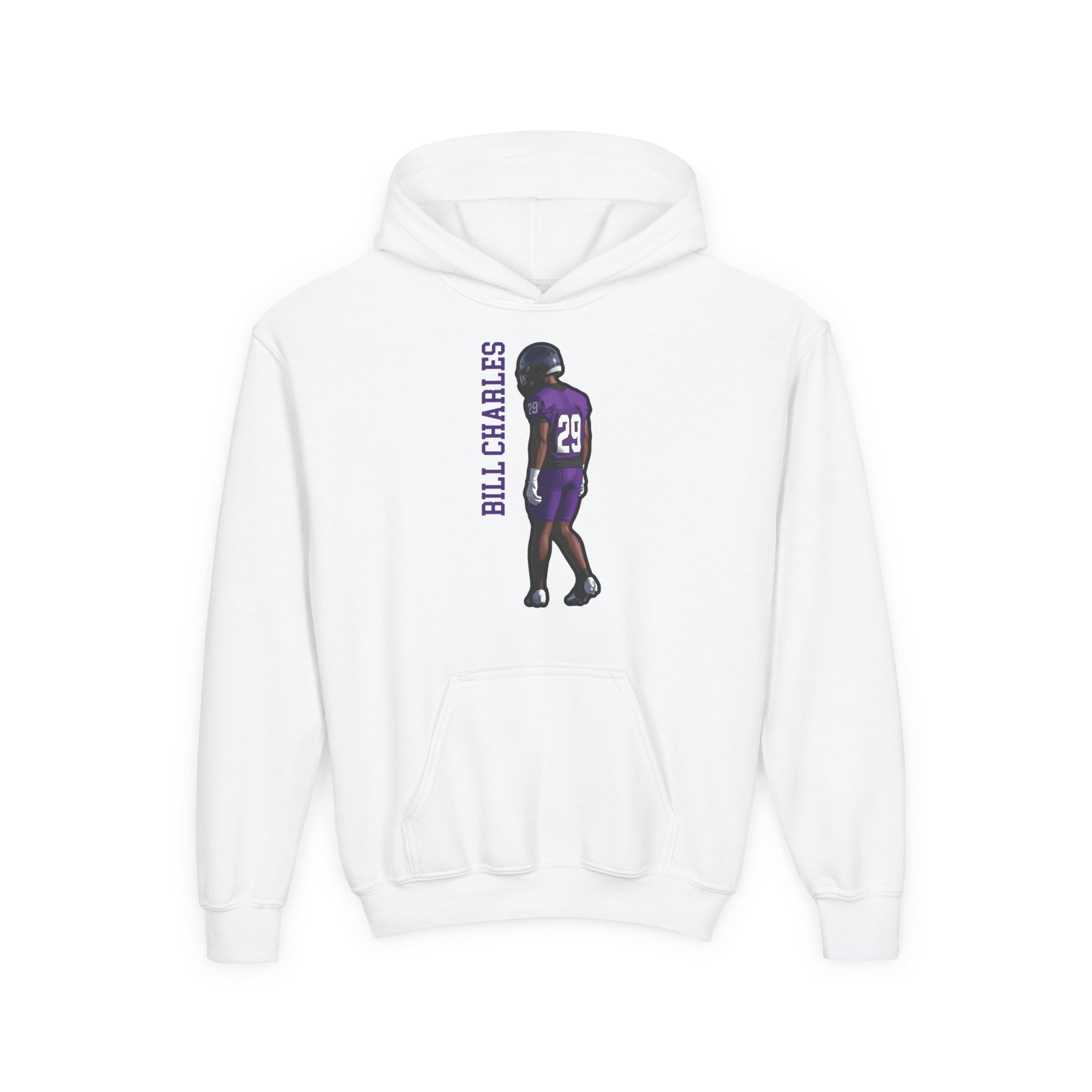 Youth Hoodie — character_name_vertical in White