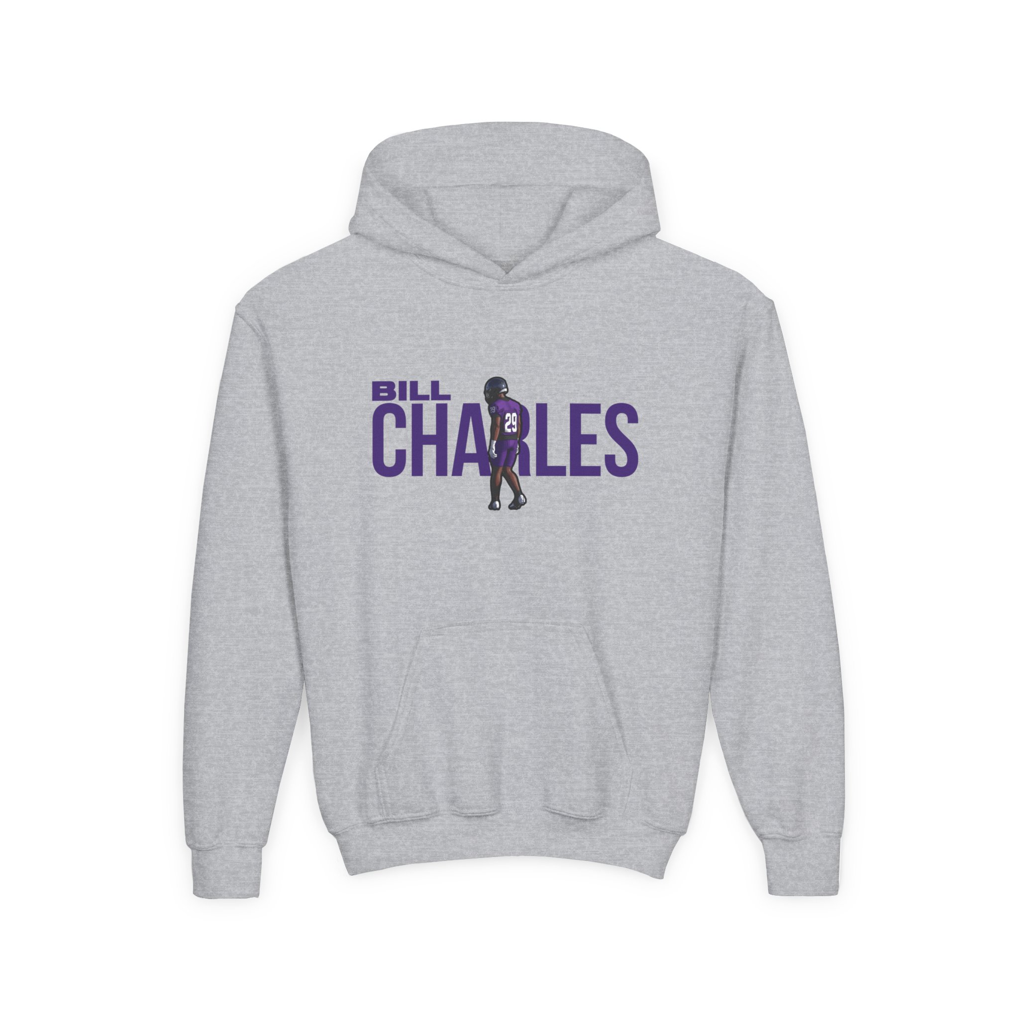 Youth Hoodie — character_player_name in Grey