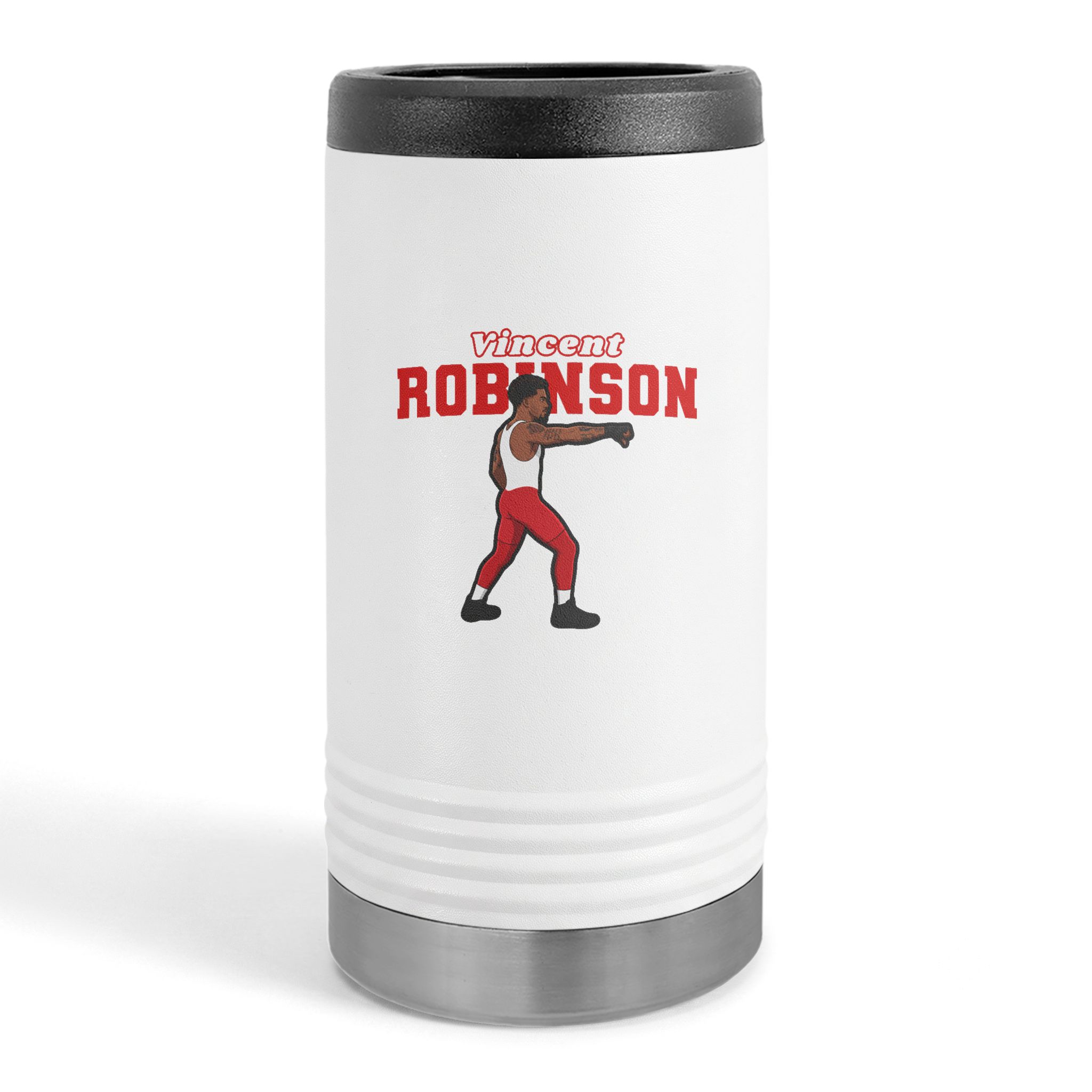 Slim Stainless Can Cooler — character_name_arch in White
