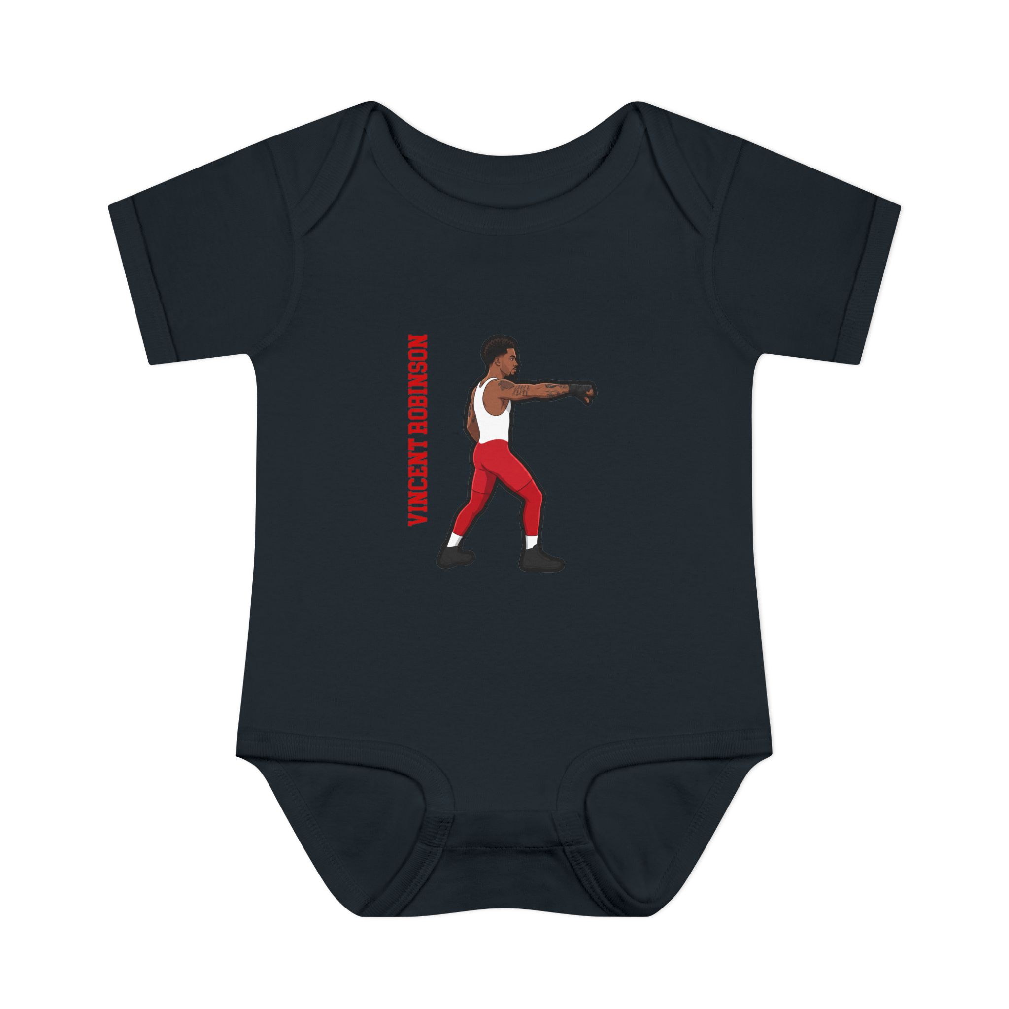 Baby Onesie — character_name_vertical in Black