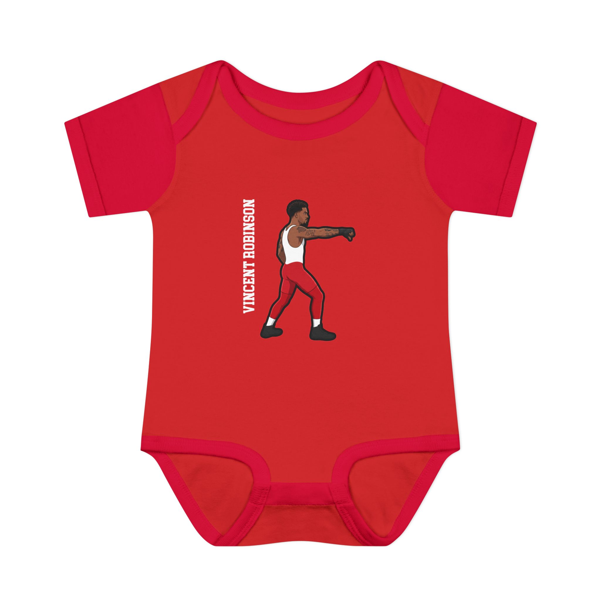Baby Onesie — character_name_vertical in Red