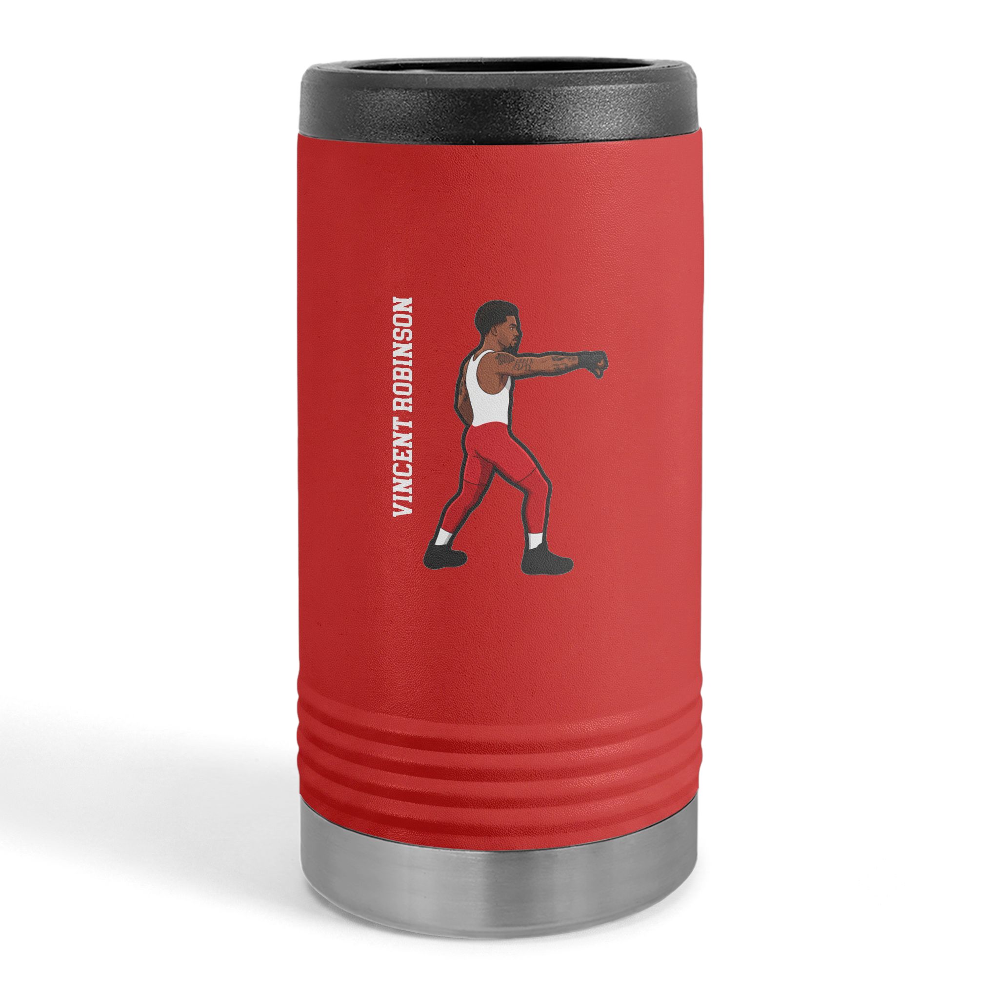 Slim Stainless Can Cooler — character_name_vertical in Red