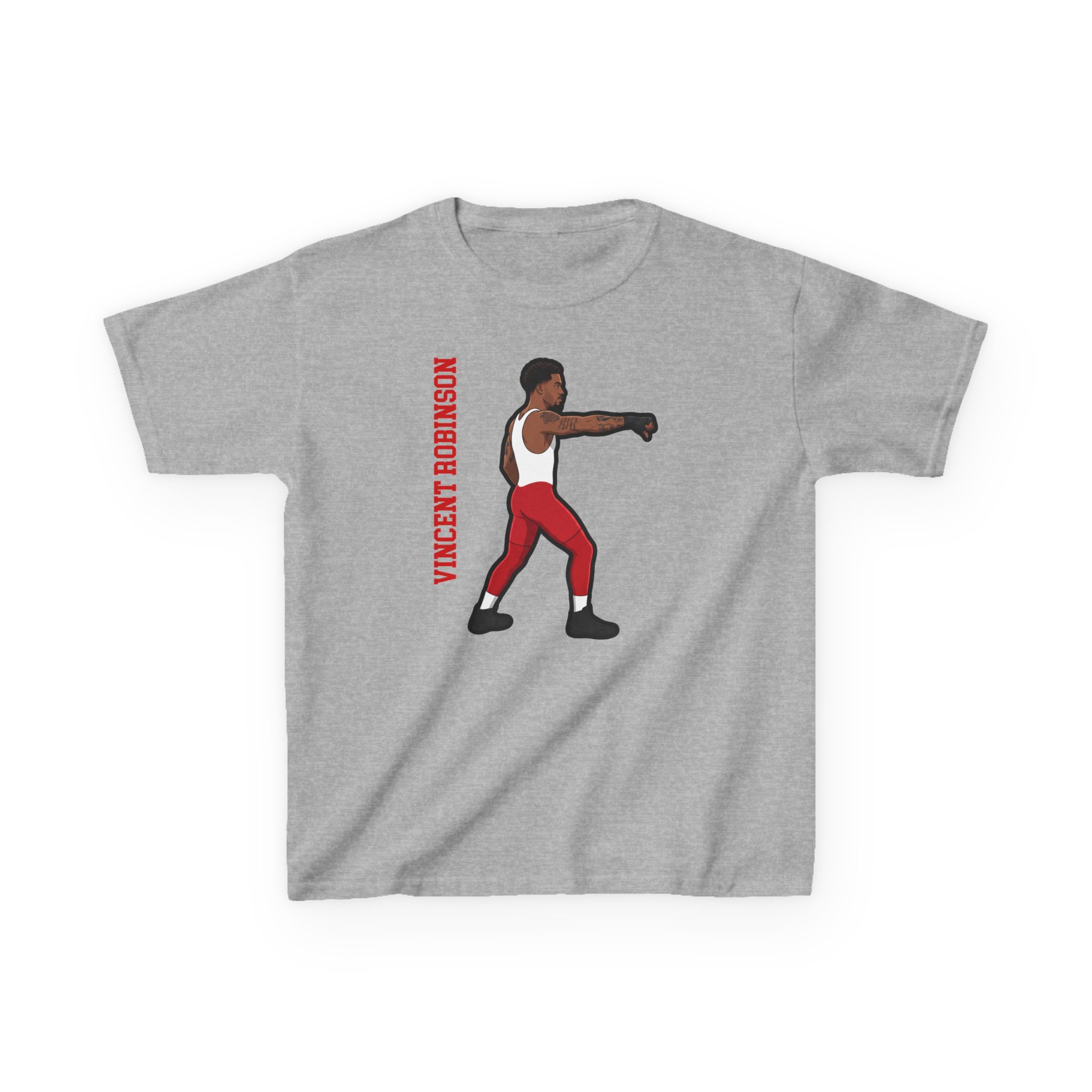 Youth Tee — character_name_vertical in Grey