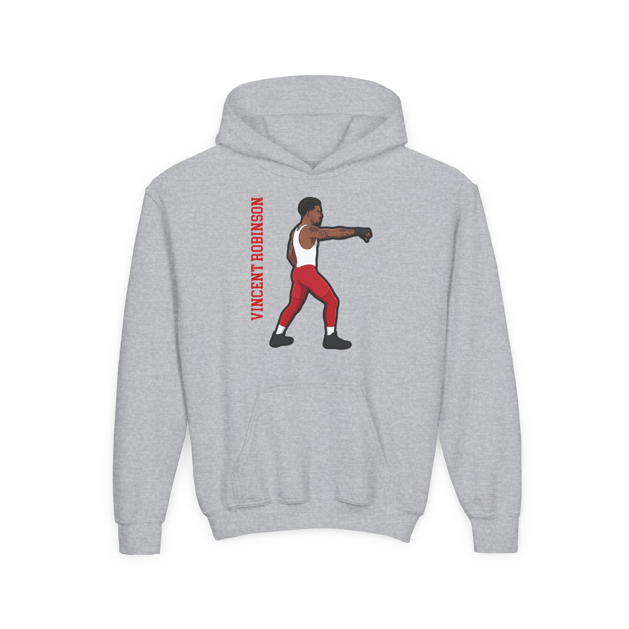 Youth Hoodie — character_name_vertical in Grey