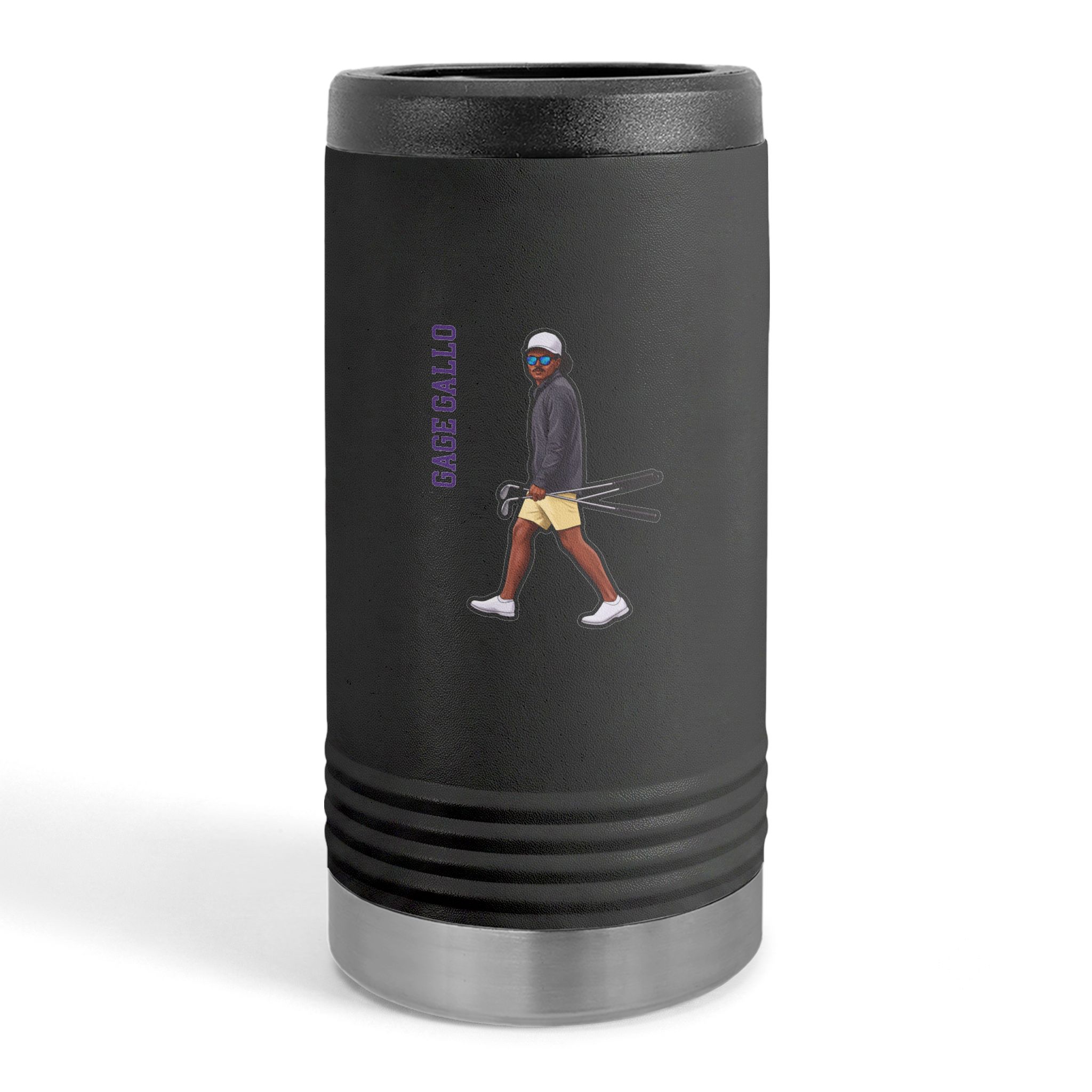 Slim Stainless Can Cooler — character_name_vertical in Black