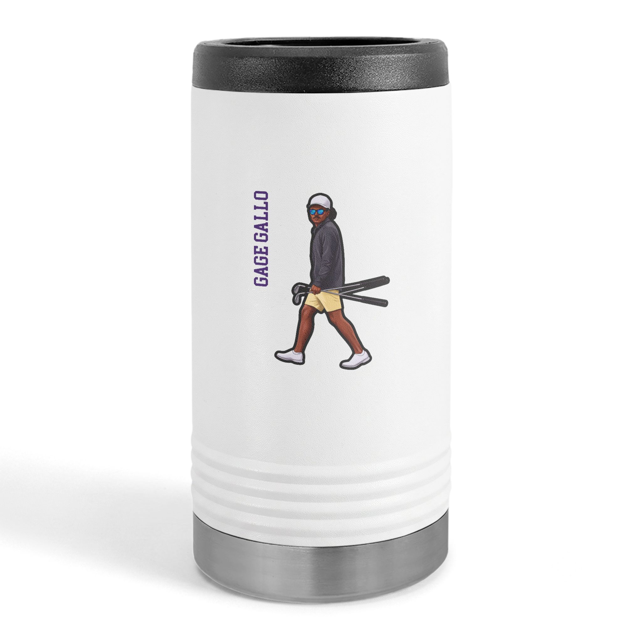 Slim Stainless Can Cooler — character_name_vertical in White