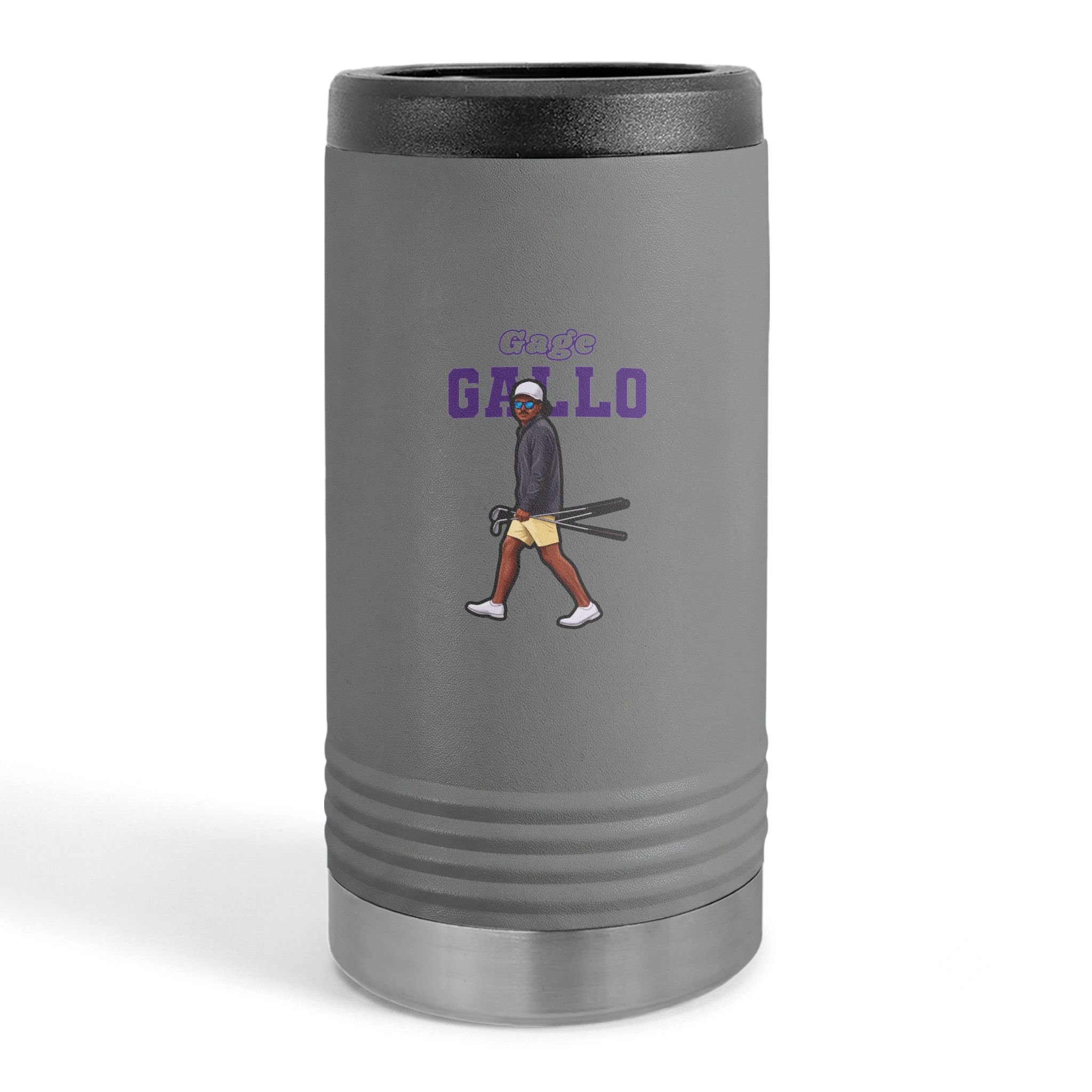 Slim Stainless Can Cooler — character_name_arch in Grey
