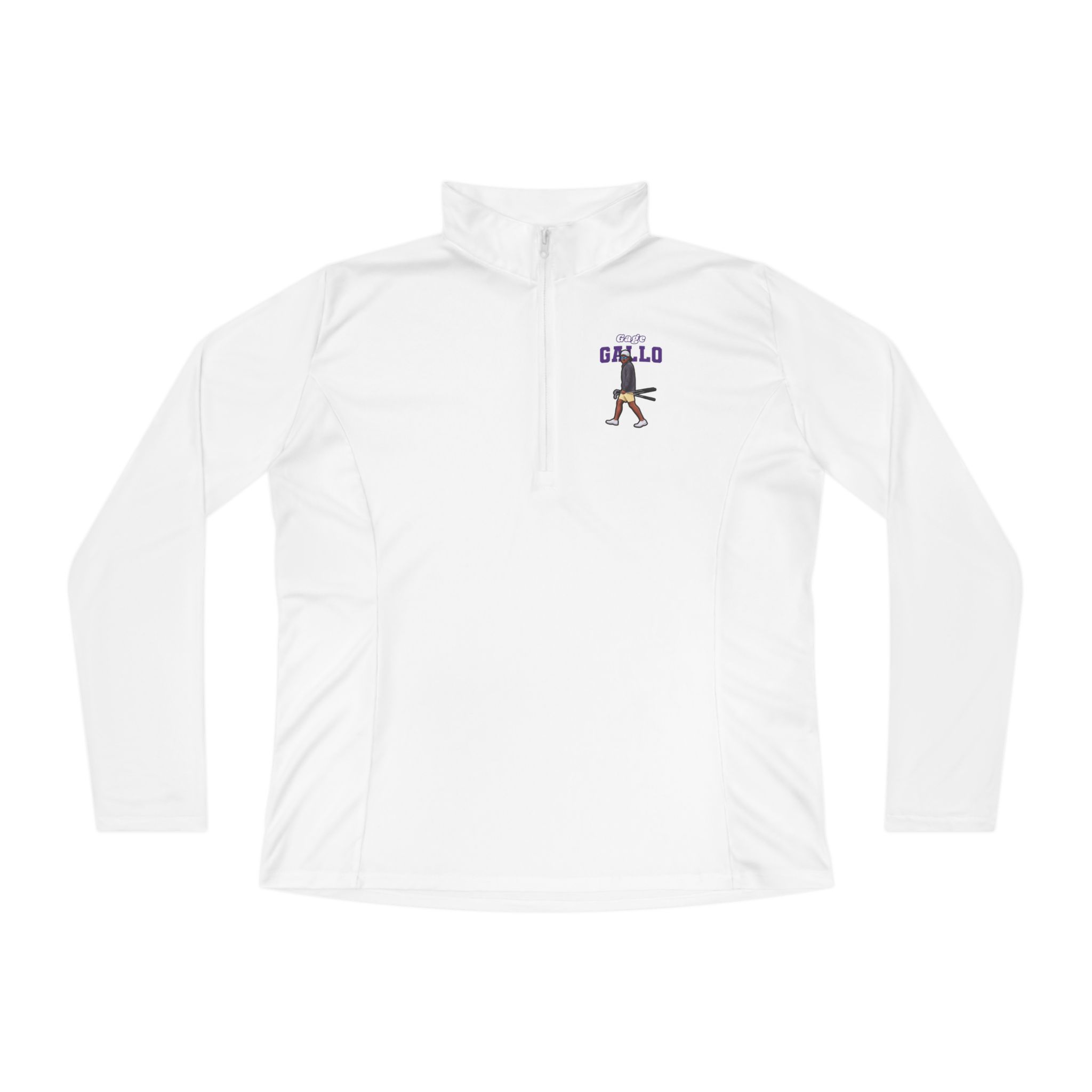 Women's Q-Zip Pullover — character_name_arch in White