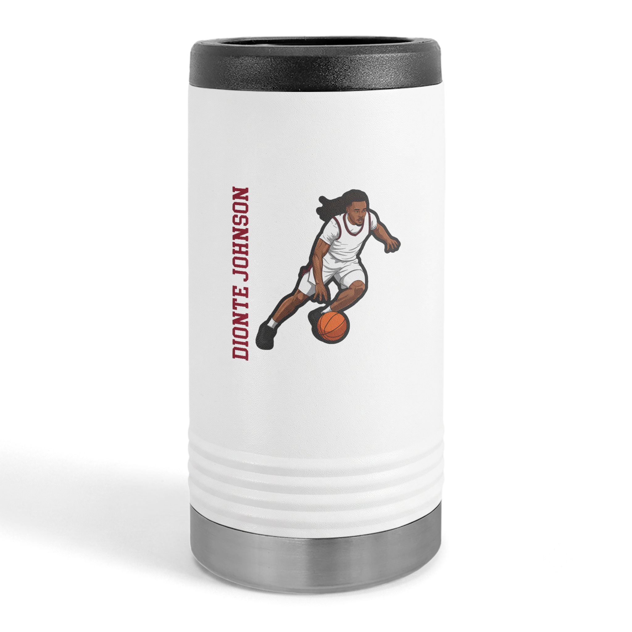 Slim Stainless Can Cooler — character_name_vertical in White