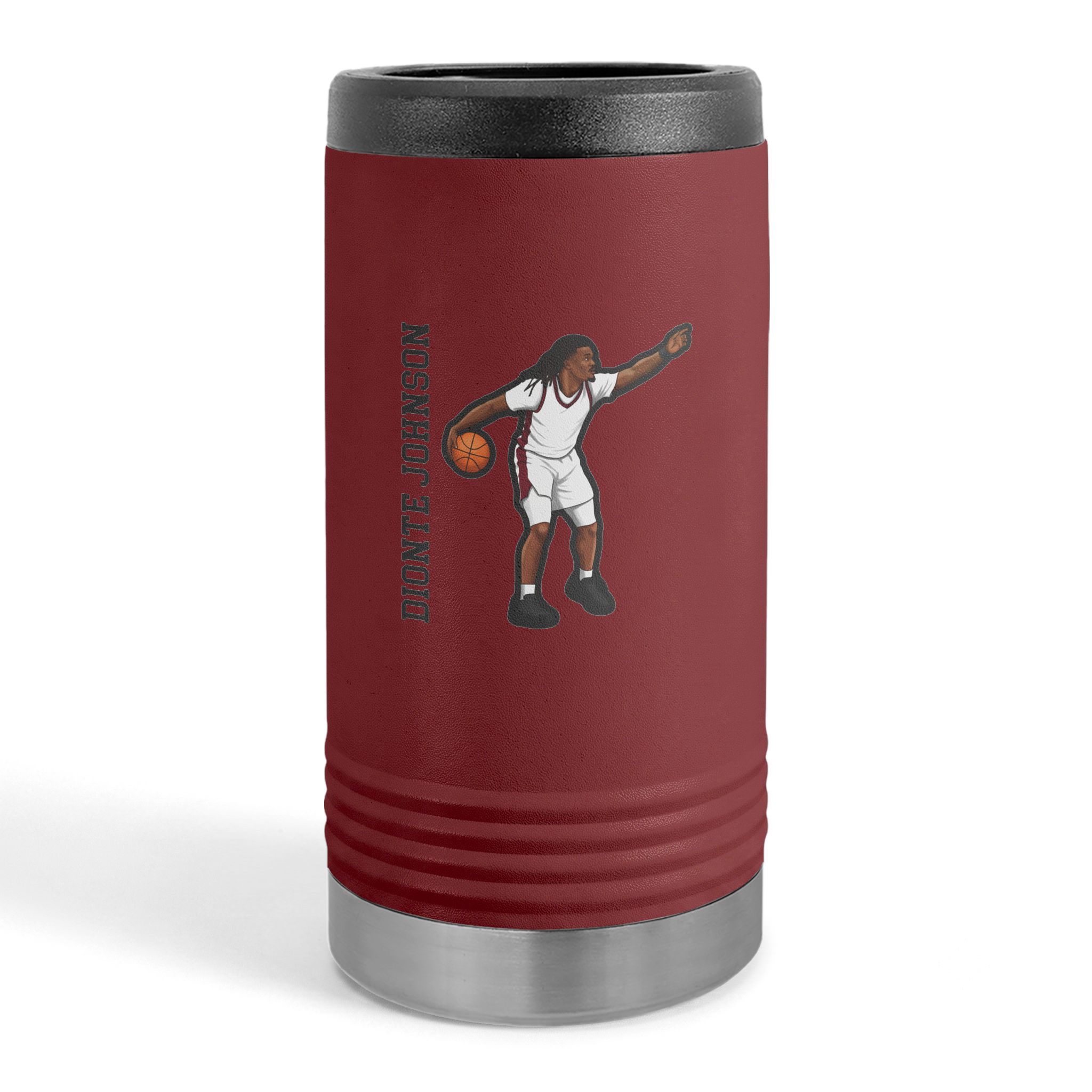Slim Stainless Can Cooler — character_name_vertical in Maroon