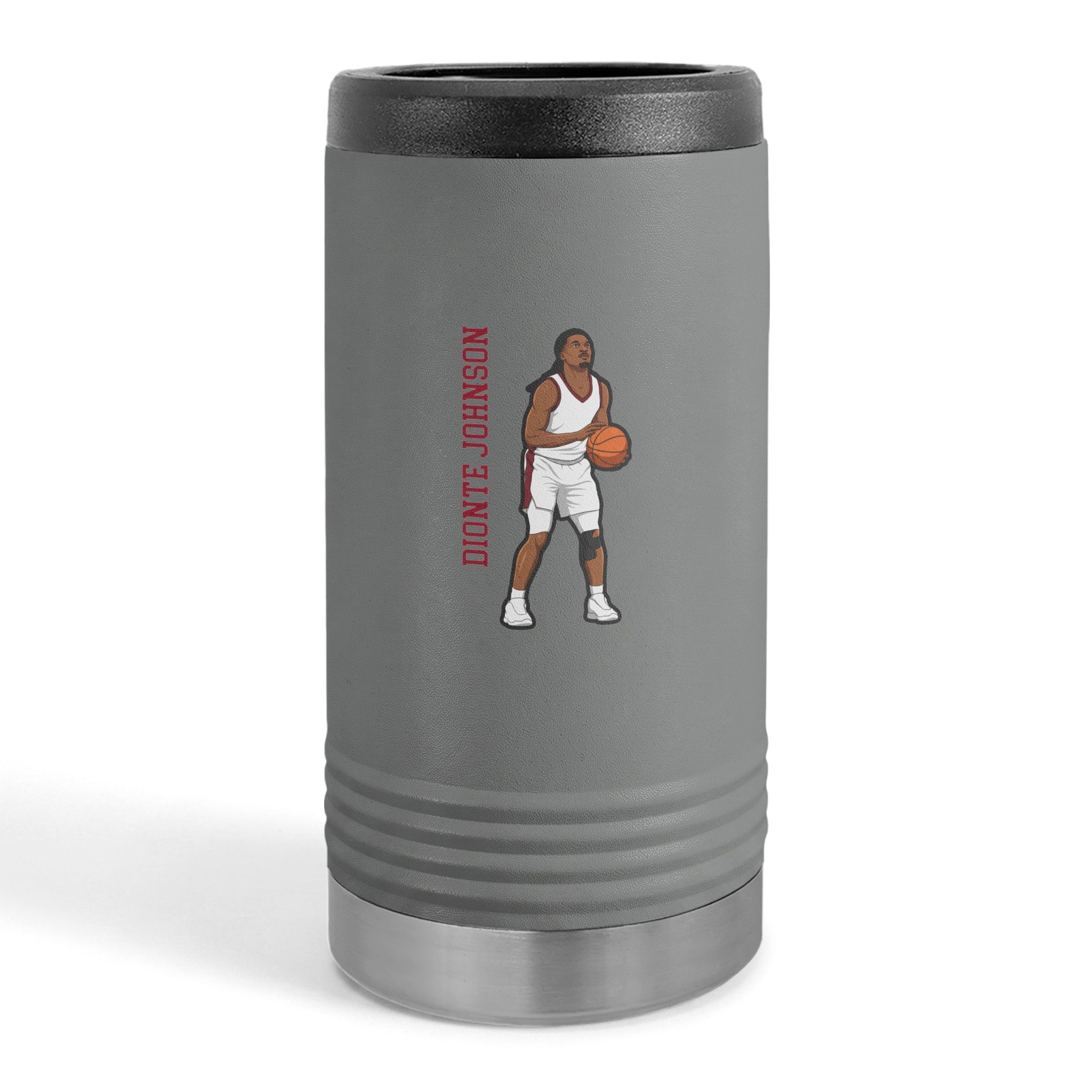 Slim Stainless Can Cooler — character_name_vertical in Grey