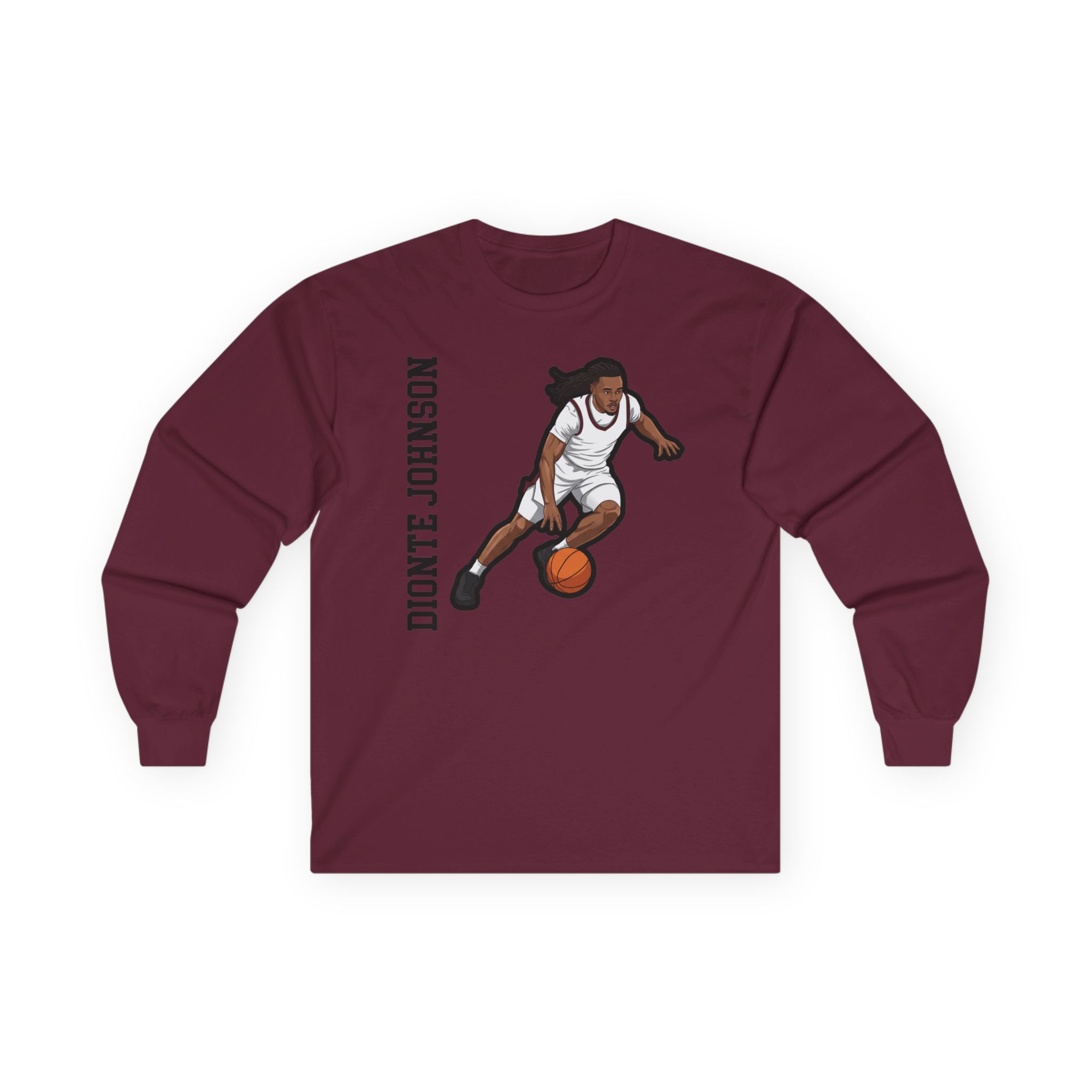 Long Sleeve Tee — character_name_vertical in Maroon