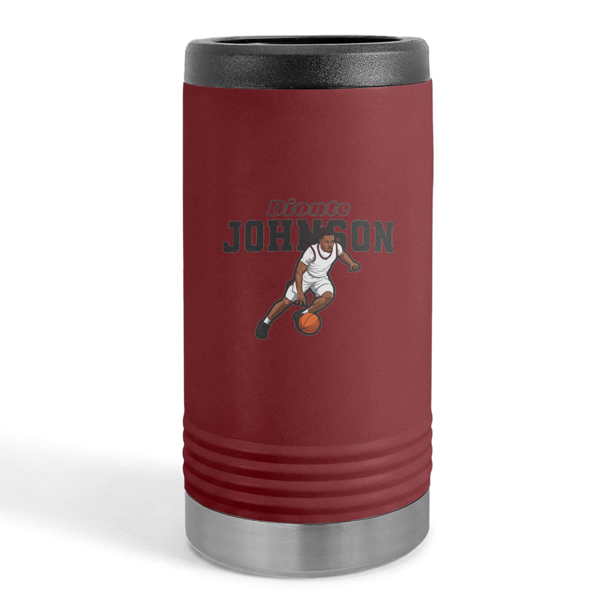 Slim Stainless Can Cooler — character_name_arch in Maroon