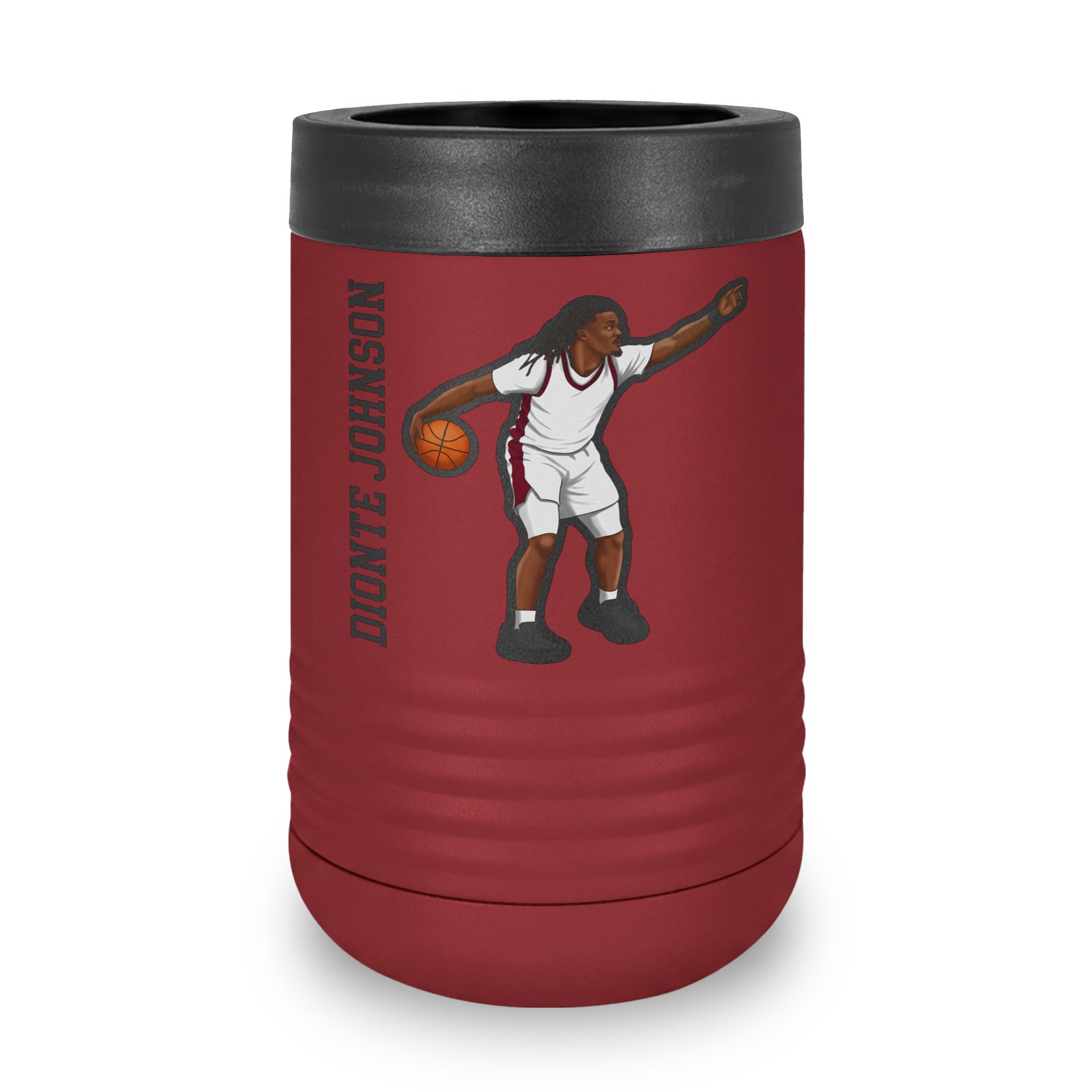 Stainless Can Cooler — character_name_vertical in Maroon