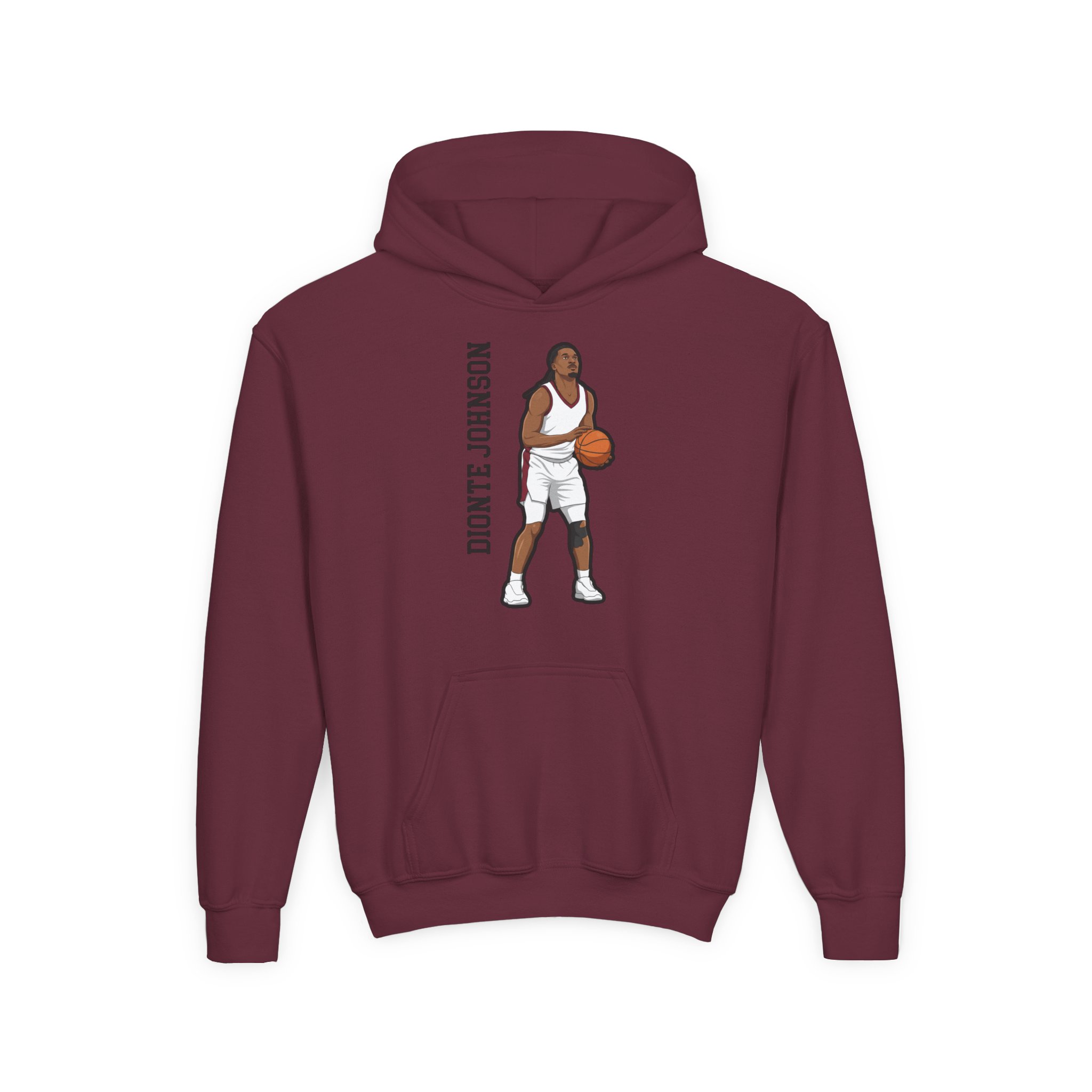 Youth Hoodie — character_name_vertical in Maroon