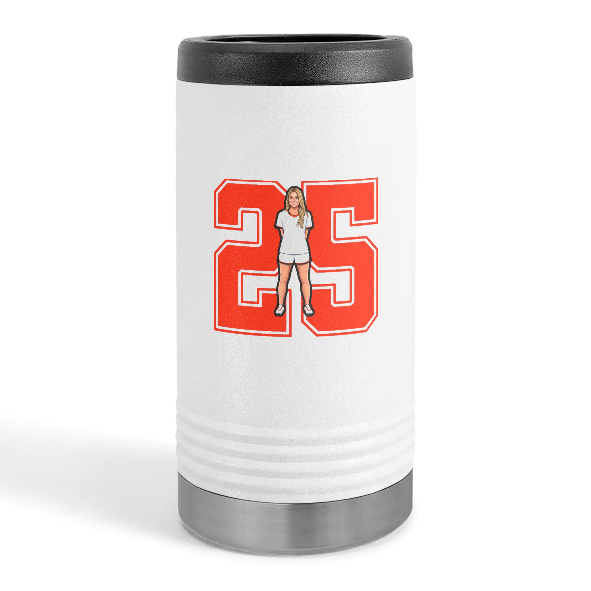 Slim Stainless Can Cooler — character_number in White