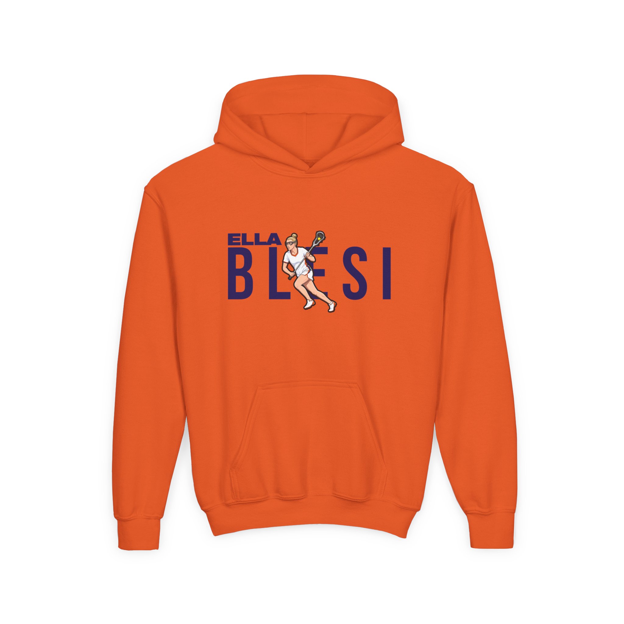 Youth Hoodie — character_player_name in Orange