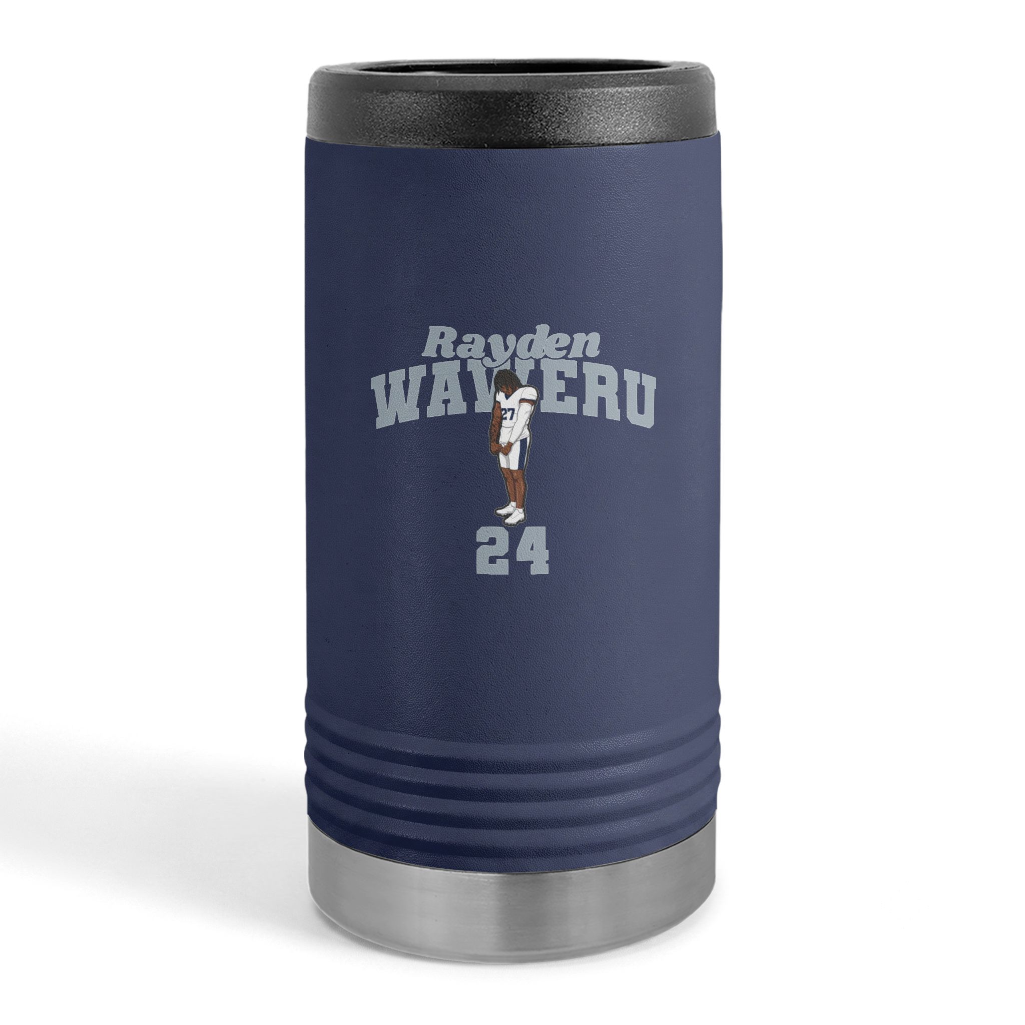 Slim Stainless Can Cooler — character_signature_arch in Navy