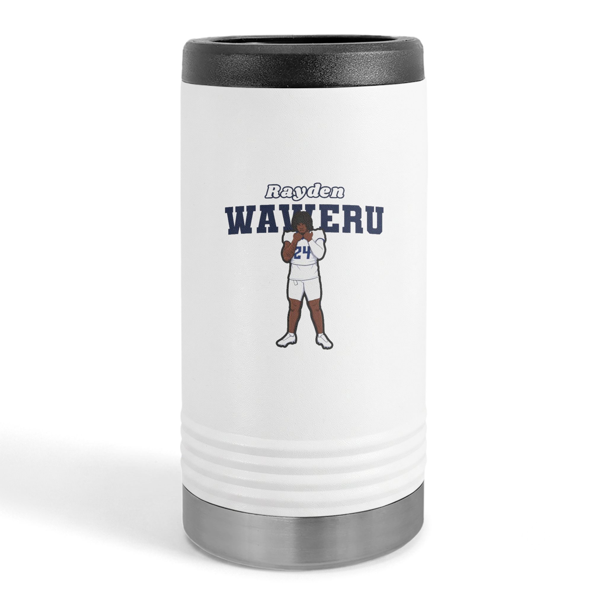 Slim Stainless Can Cooler — character_name_arch in White