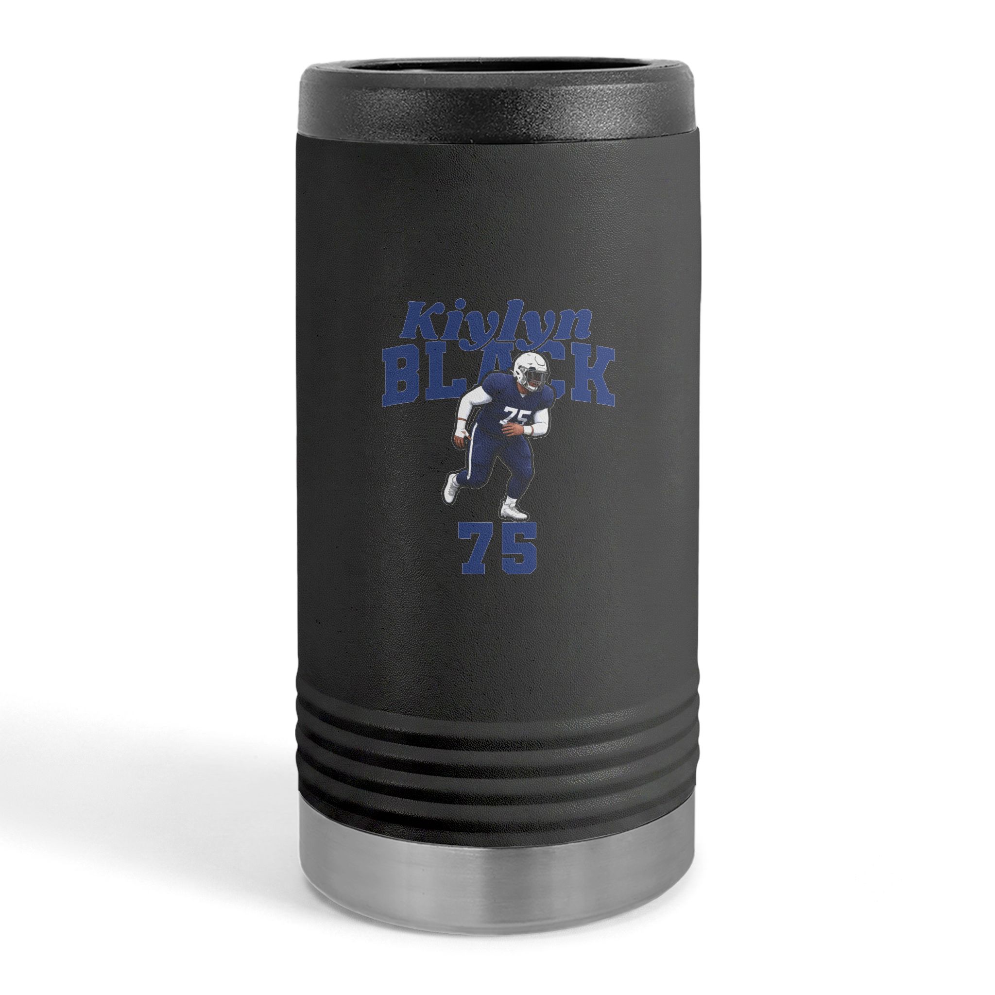 Slim Stainless Can Cooler — character_signature_arch in Black