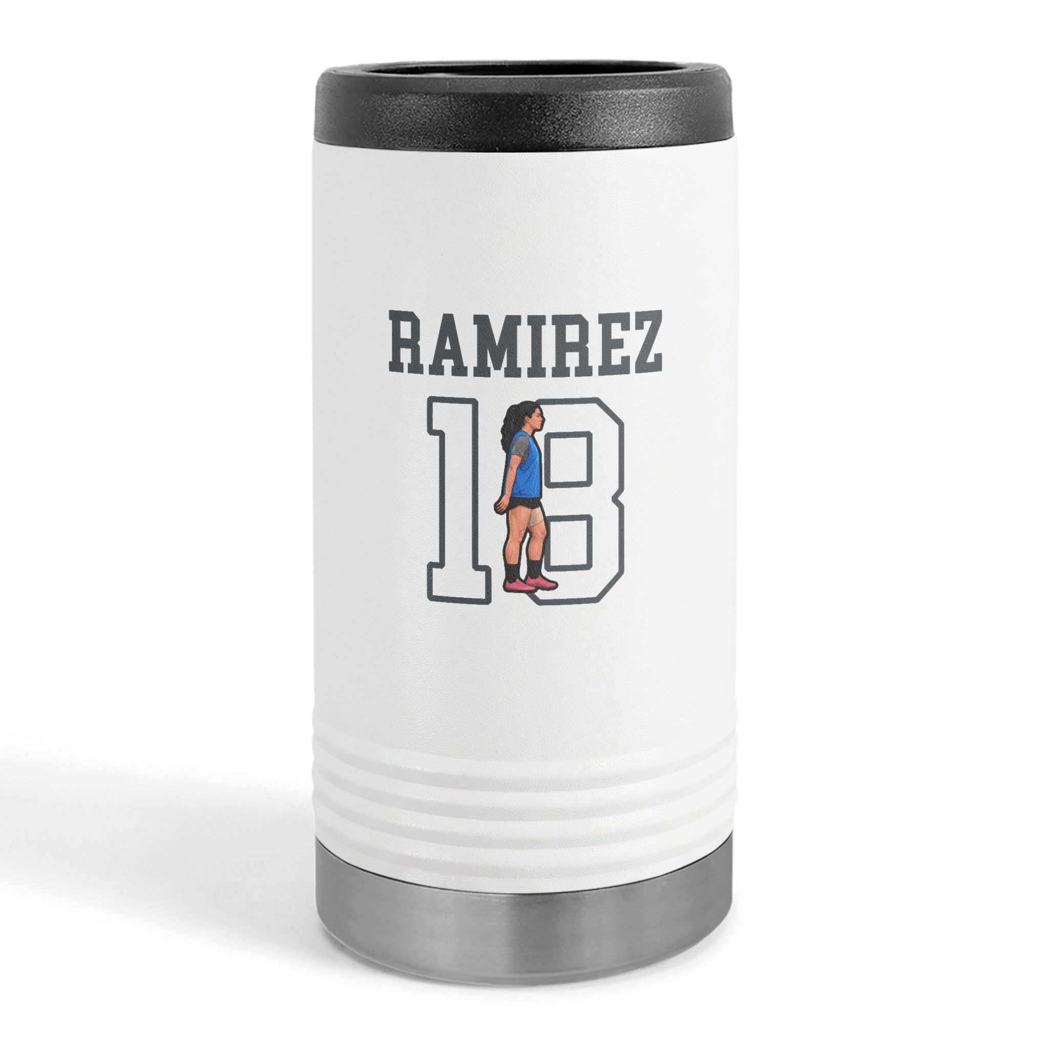 Slim Stainless Can Cooler — character_shirsey in White