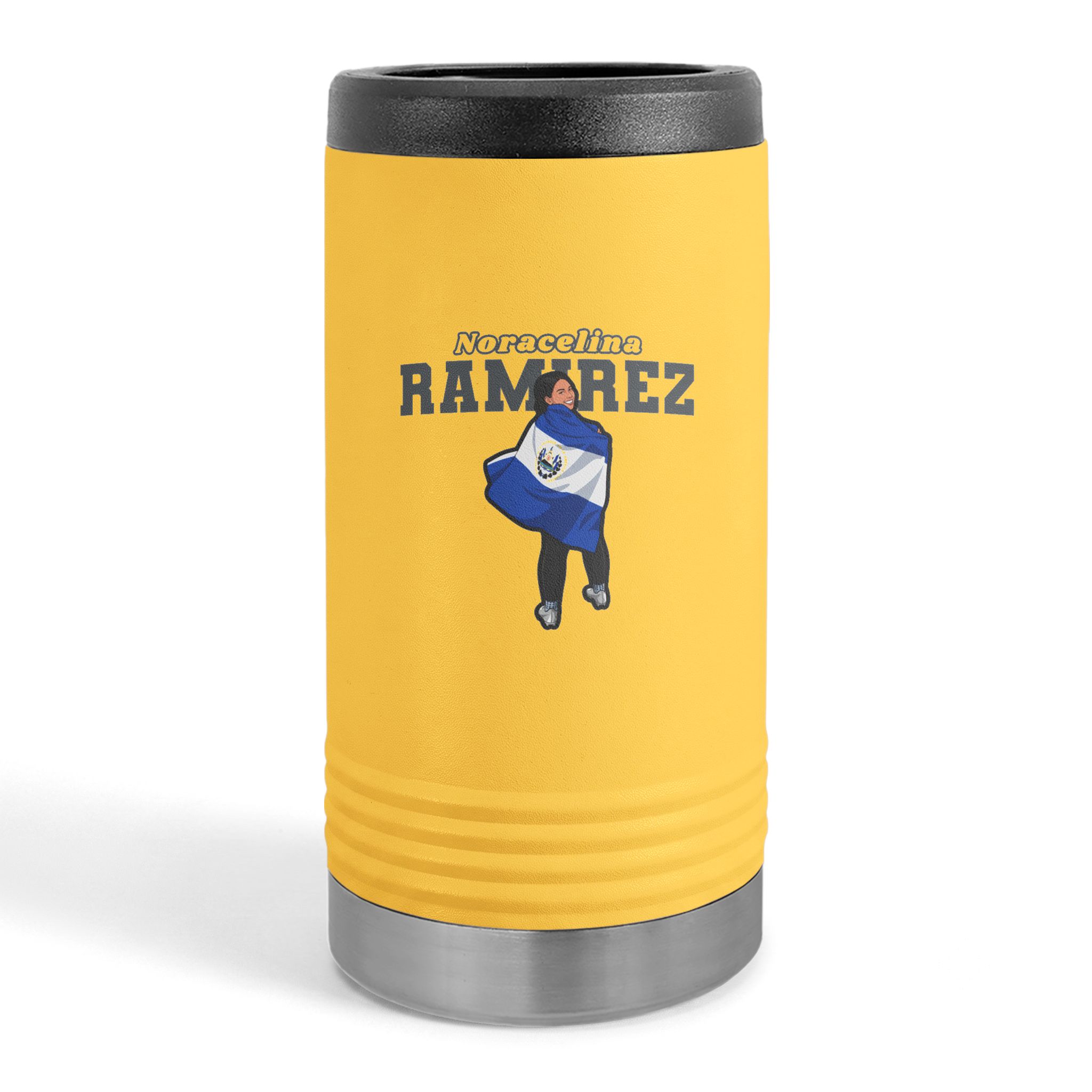 Slim Stainless Can Cooler — character_name_arch in Yellow