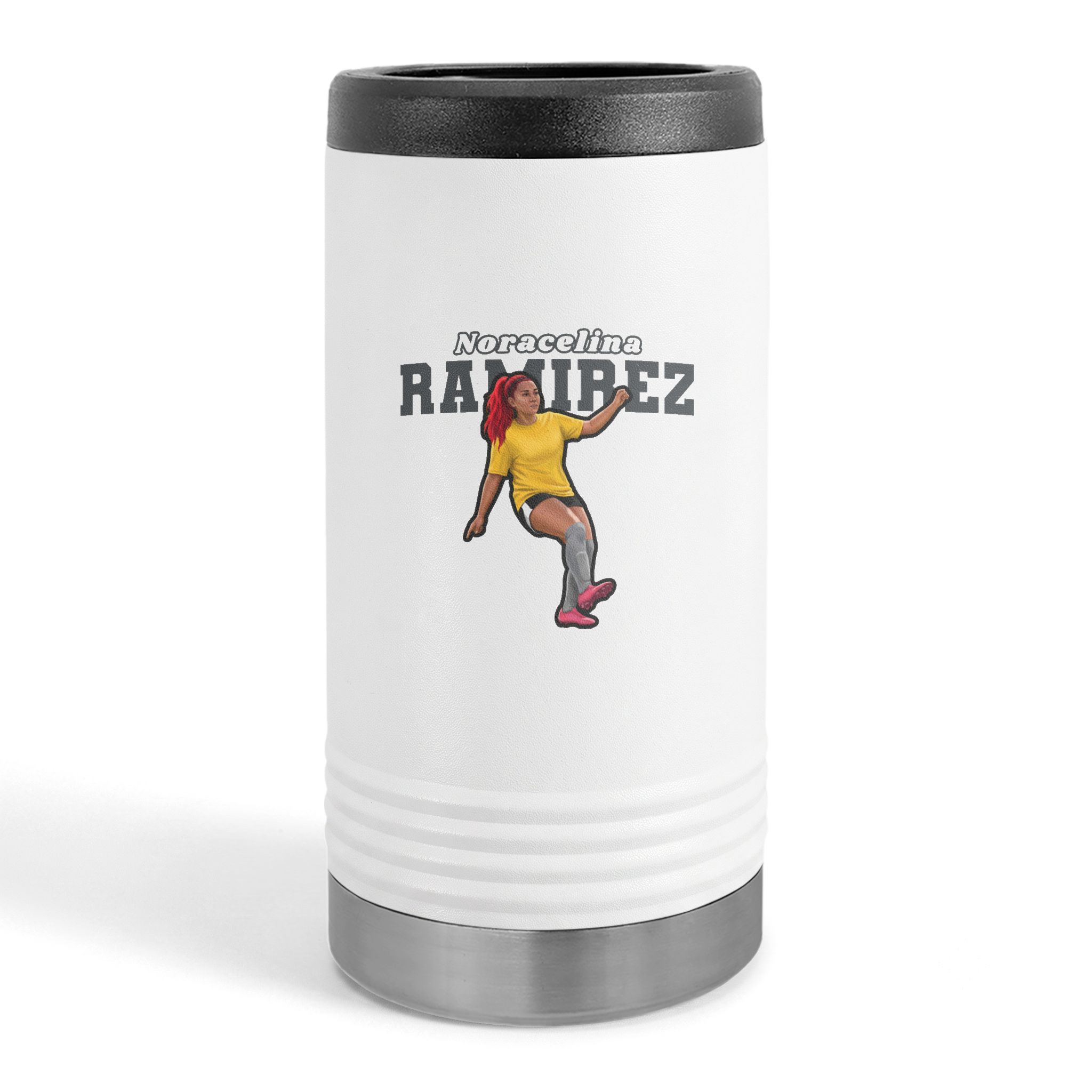 Slim Stainless Can Cooler — character_name_arch in White
