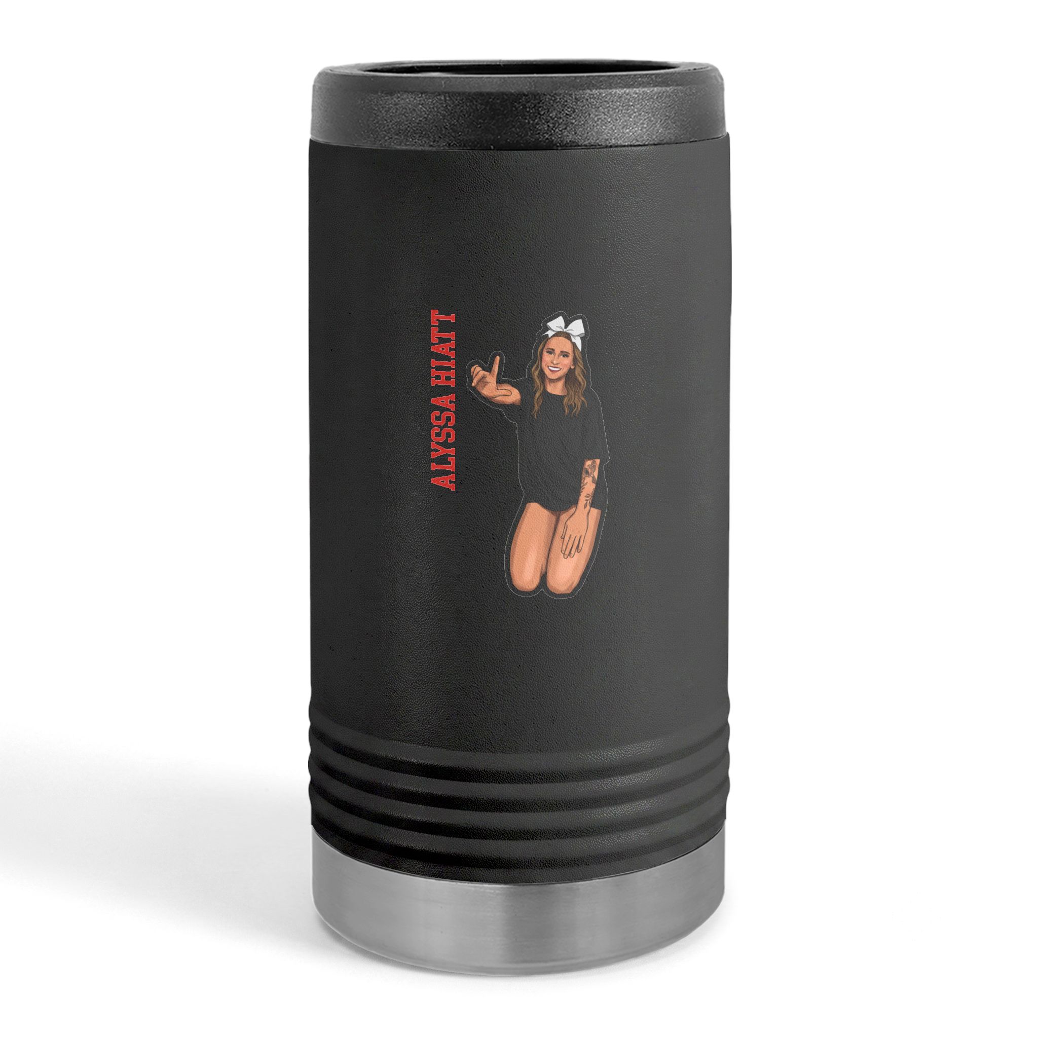 Slim Stainless Can Cooler — character_name_vertical in Black