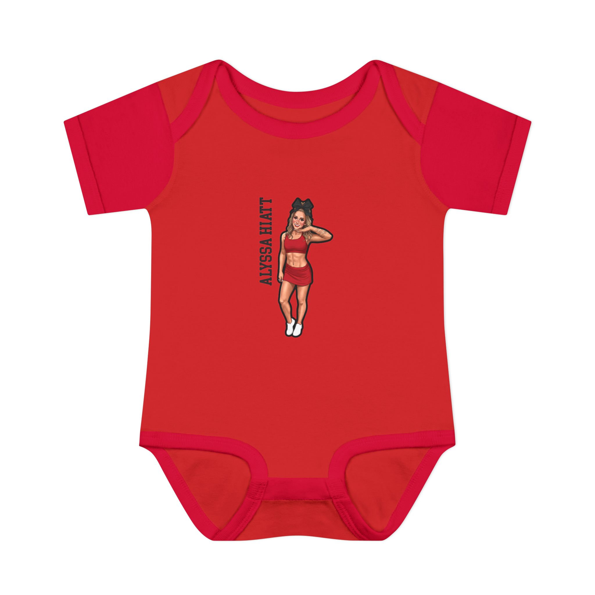 Baby Onesie — character_name_vertical in Red