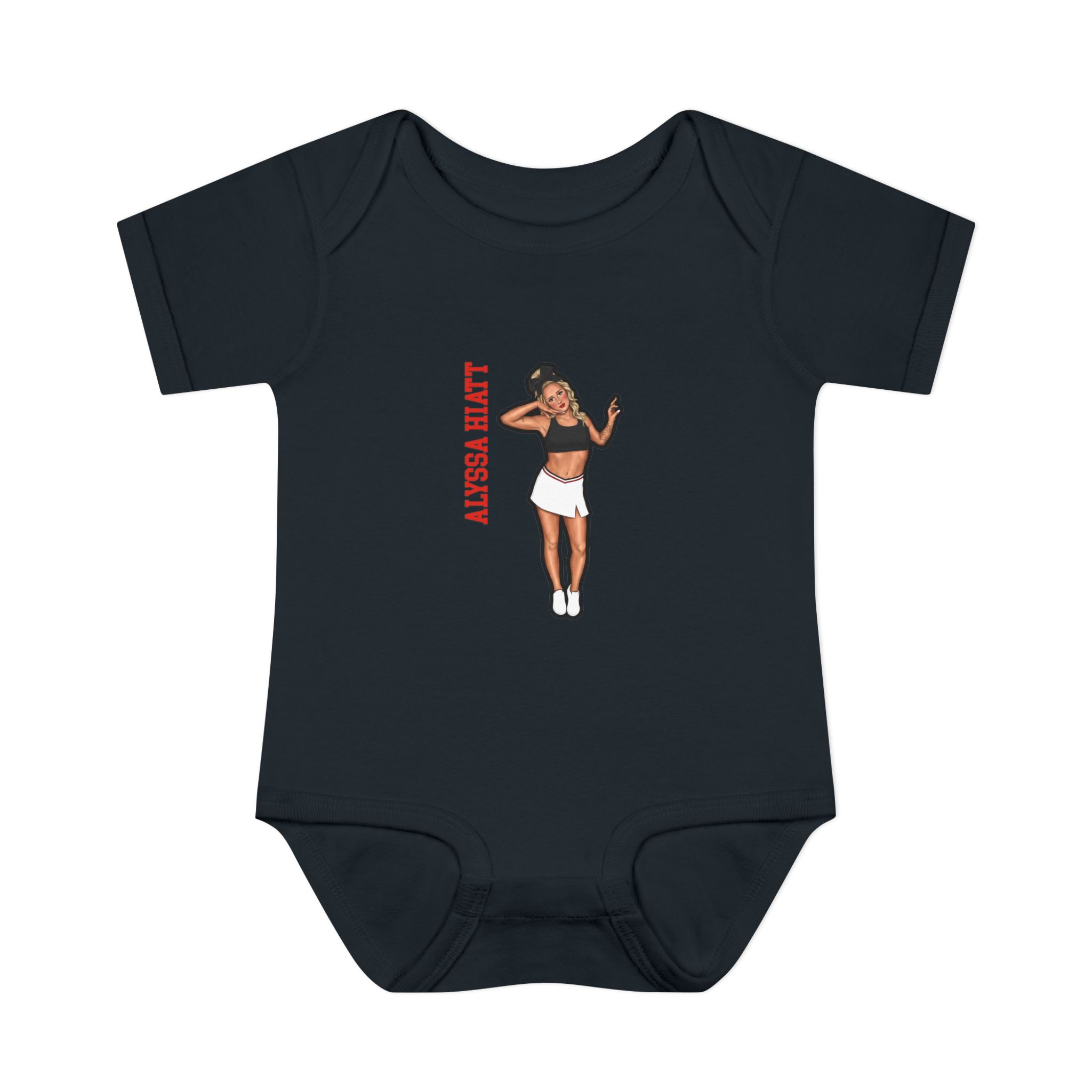 Baby Onesie — character_name_vertical in Black