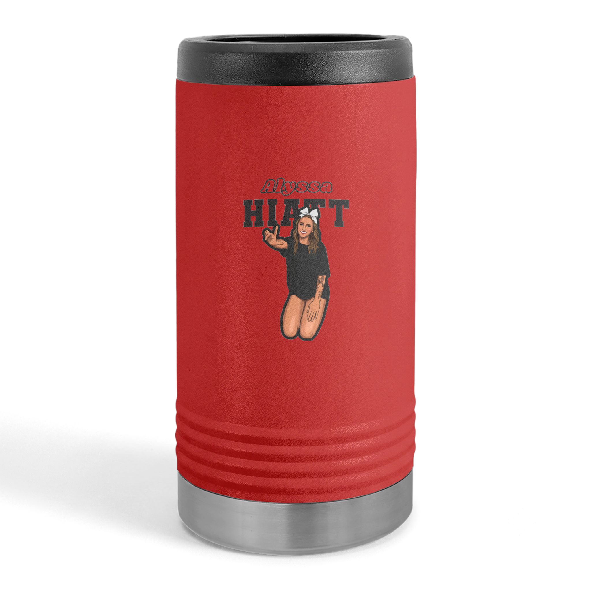 Slim Stainless Can Cooler — character_name_arch in Red