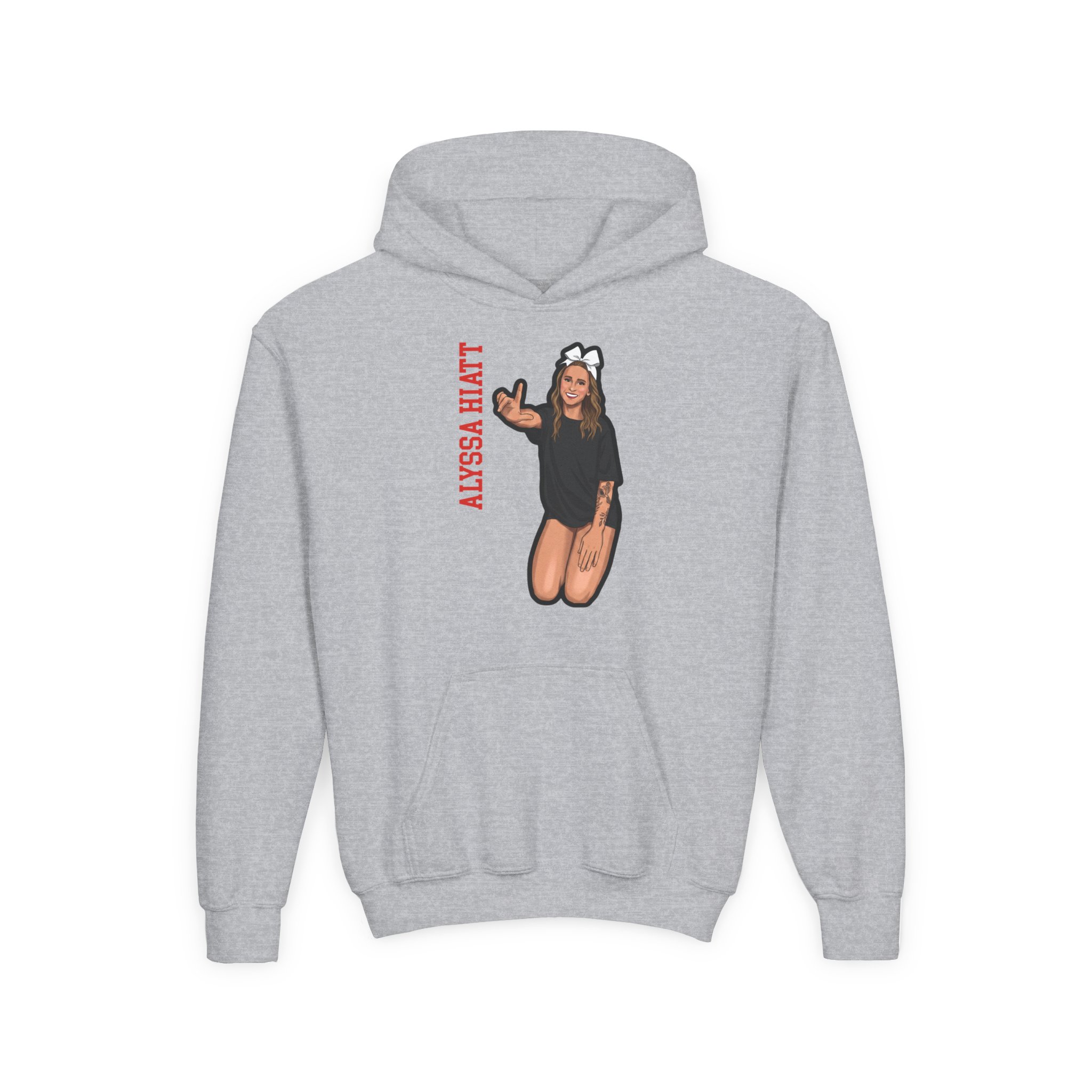 Youth Hoodie — character_name_vertical in Grey