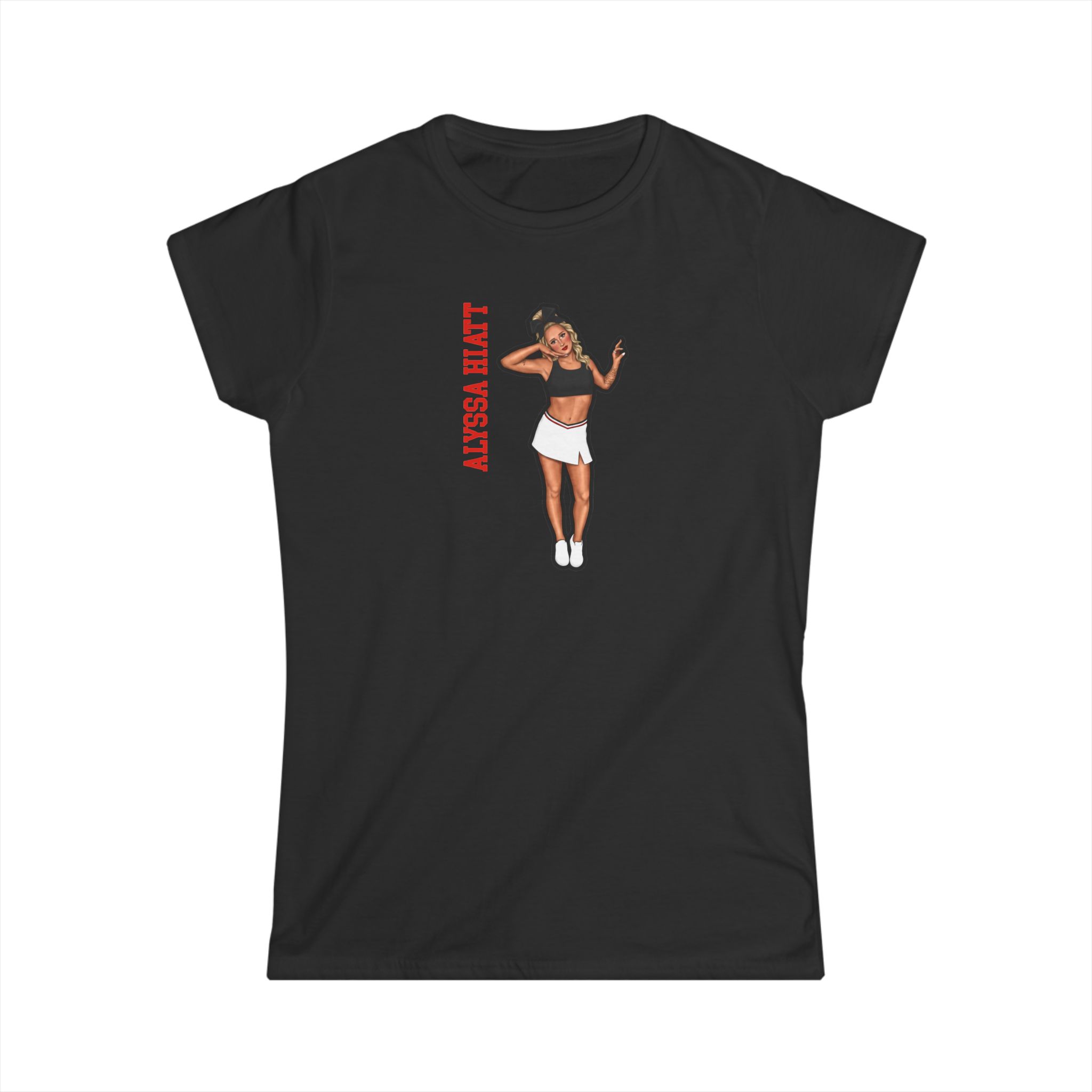 Women's Softstyle Tee — character_name_vertical in Black