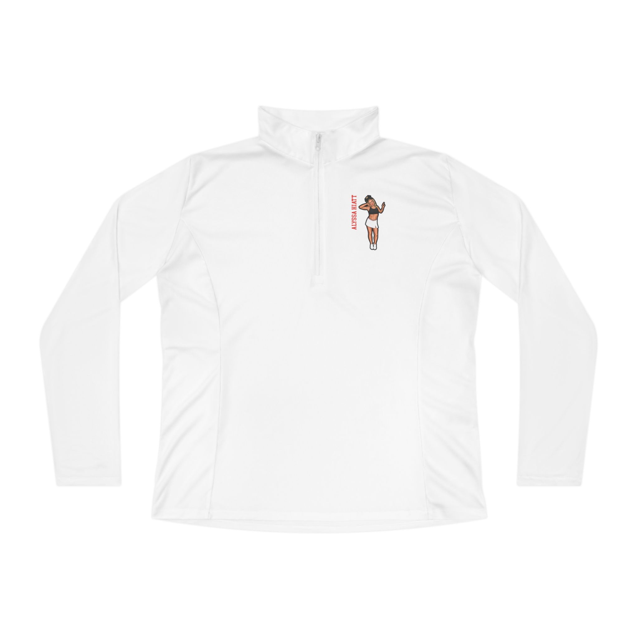 Women's Q-Zip Pullover — character_name_vertical in White