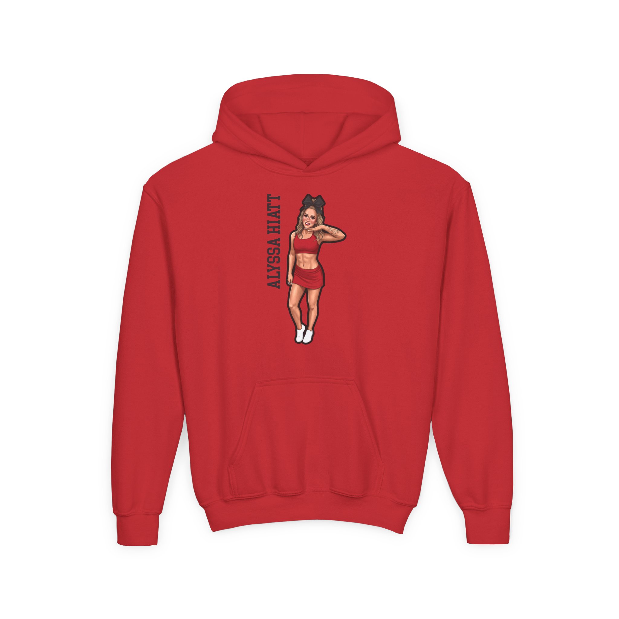 Youth Hoodie — character_name_vertical in Red