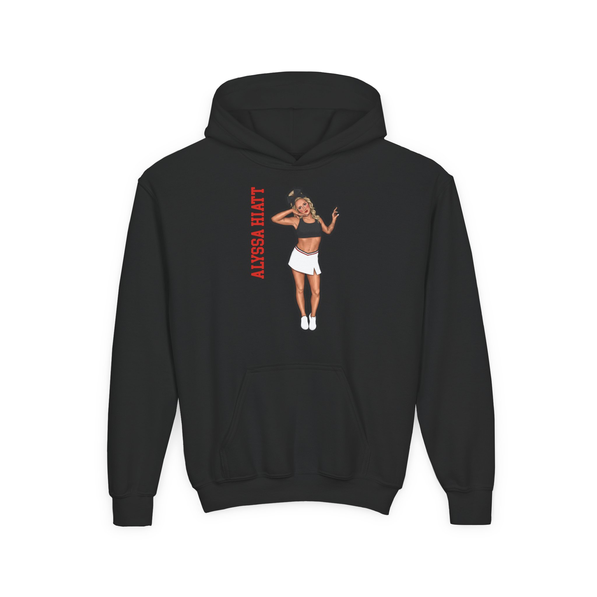 Youth Hoodie — character_name_vertical in Black