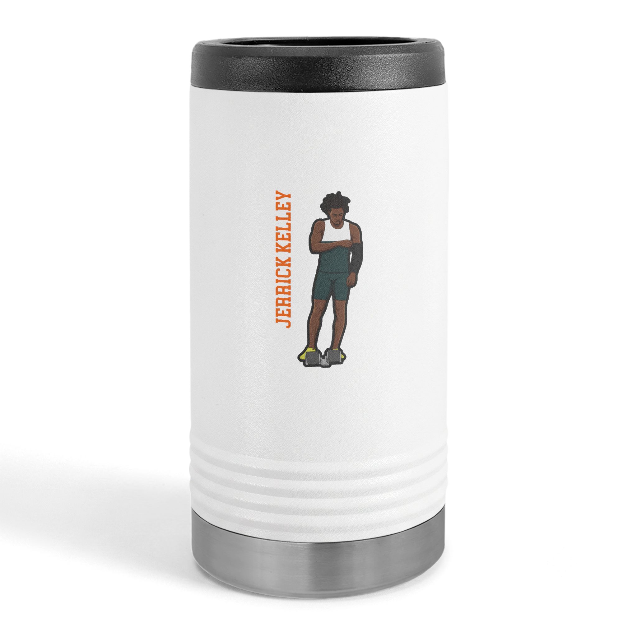 Slim Stainless Can Cooler — character_name_vertical in White