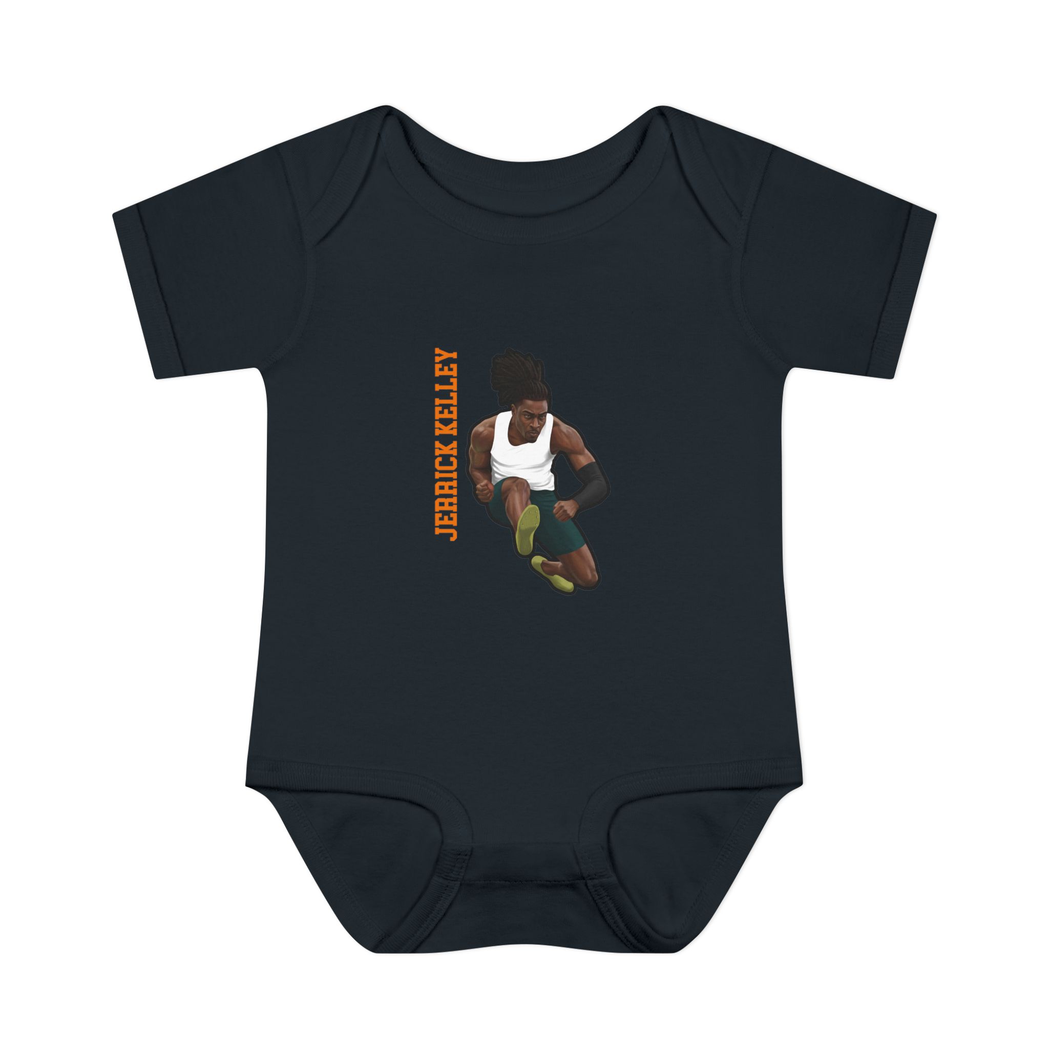 Baby Onesie — character_name_vertical in Black