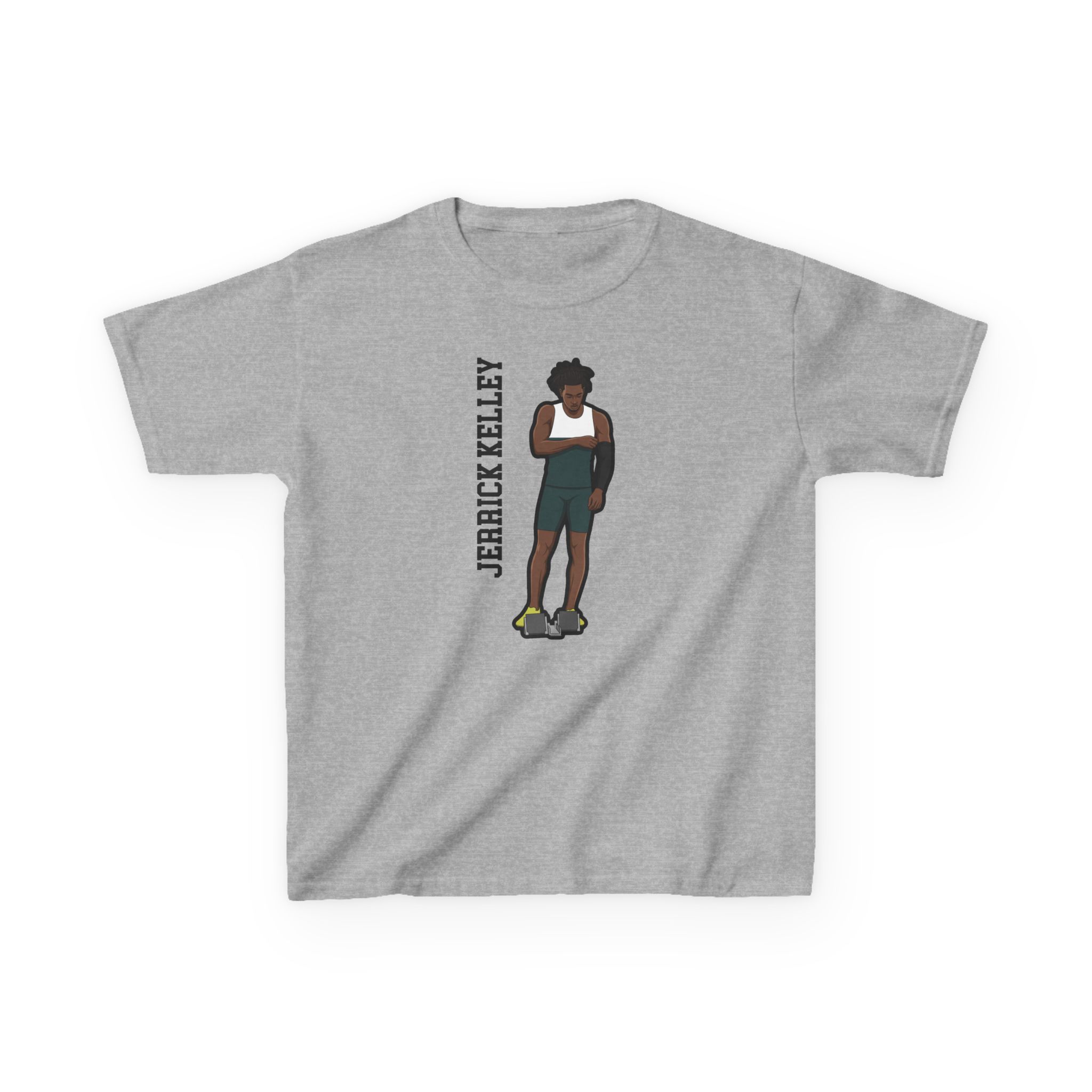 Youth Tee — character_name_vertical in Grey