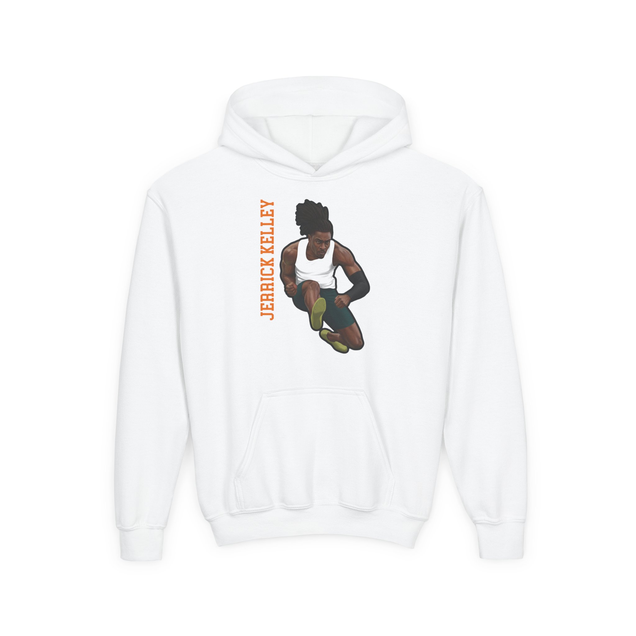 Youth Hoodie — character_name_vertical in White