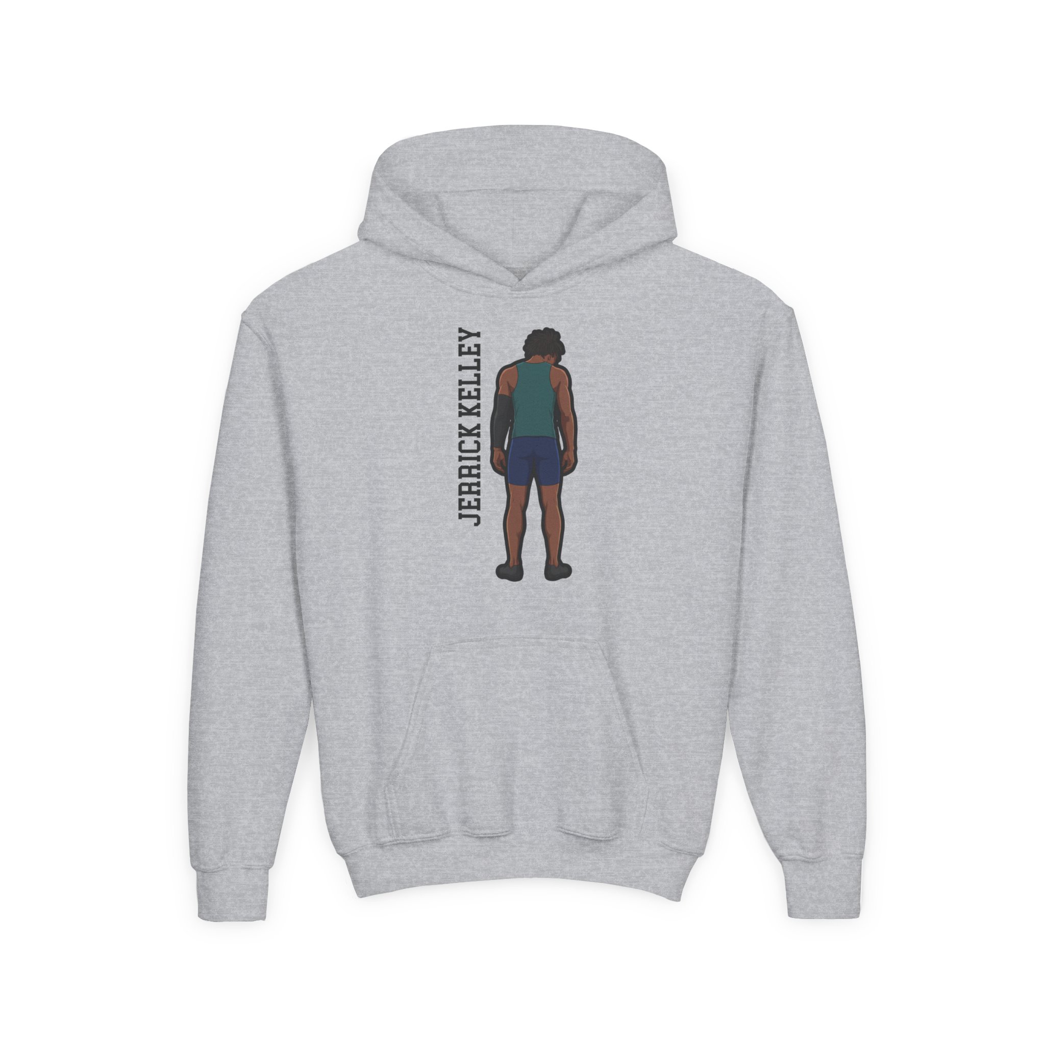 Youth Hoodie — character_name_vertical in Grey