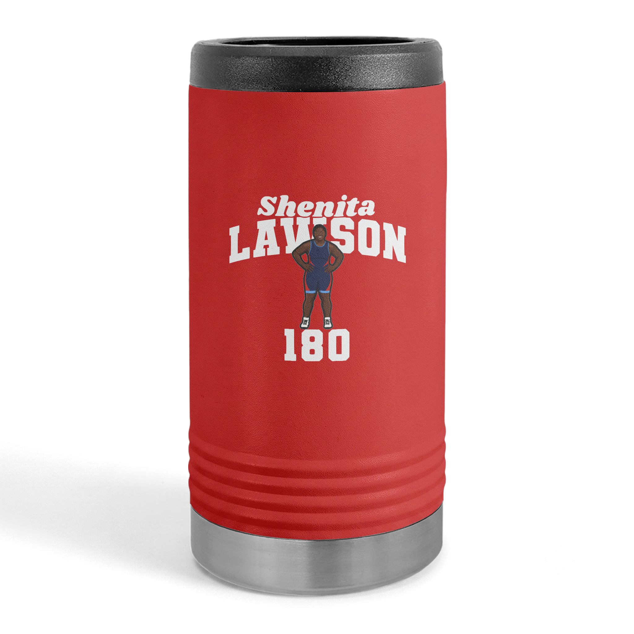 Slim Stainless Can Cooler — character_signature_arch in Red