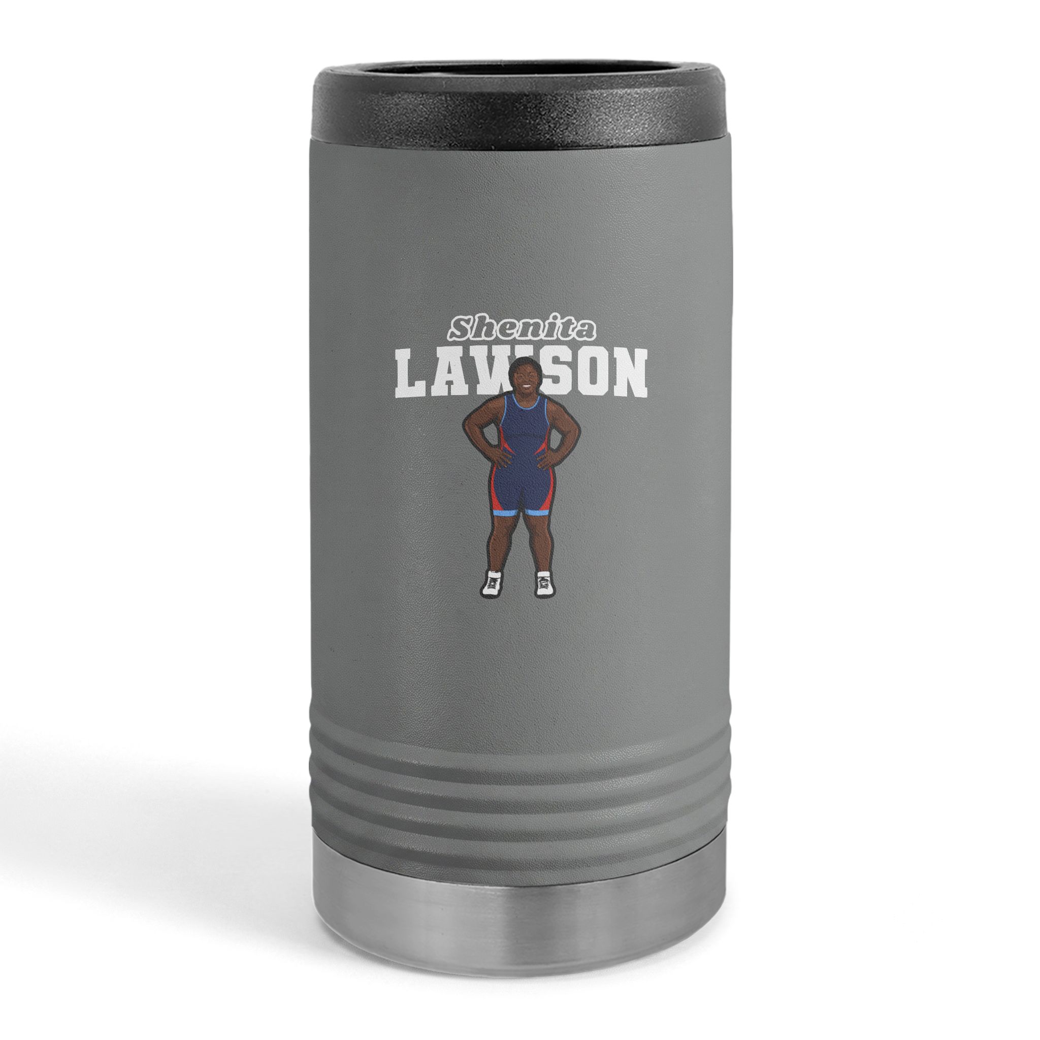Slim Stainless Can Cooler — character_name_arch in Grey