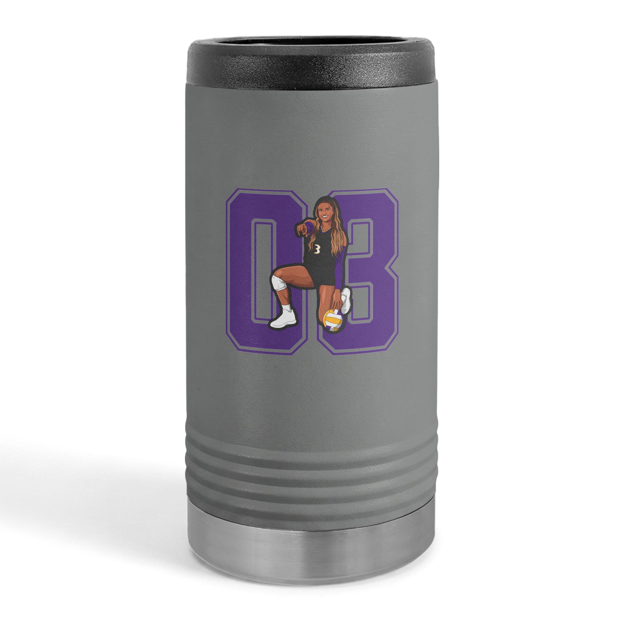 Slim Stainless Can Cooler — character_number in Grey