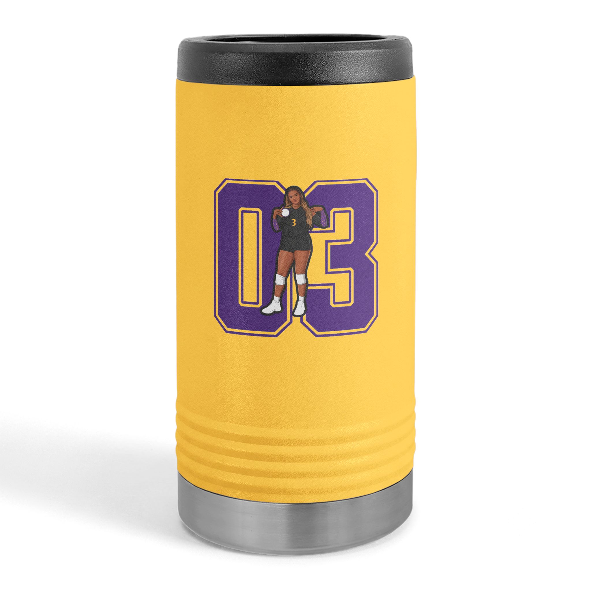 Slim Stainless Can Cooler — character_number in Yellow