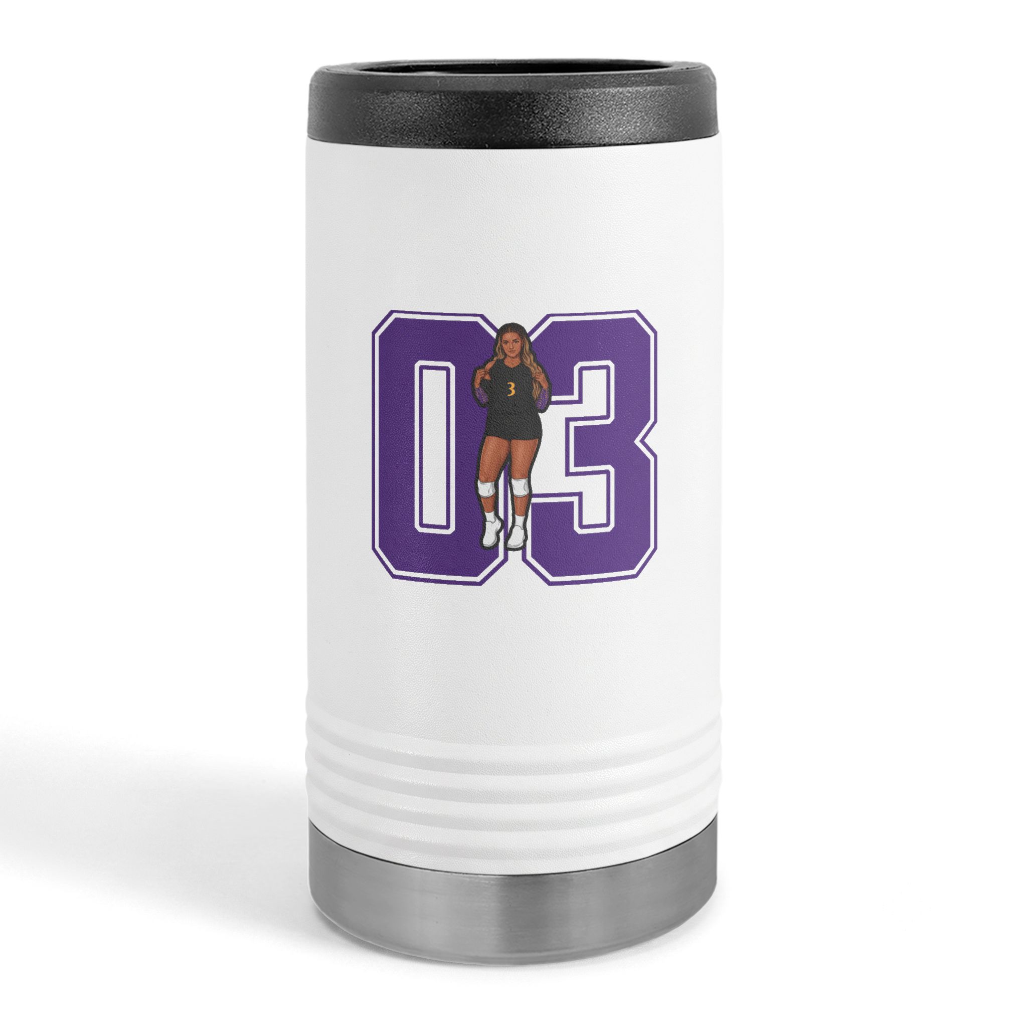 Slim Stainless Can Cooler — character_number in White